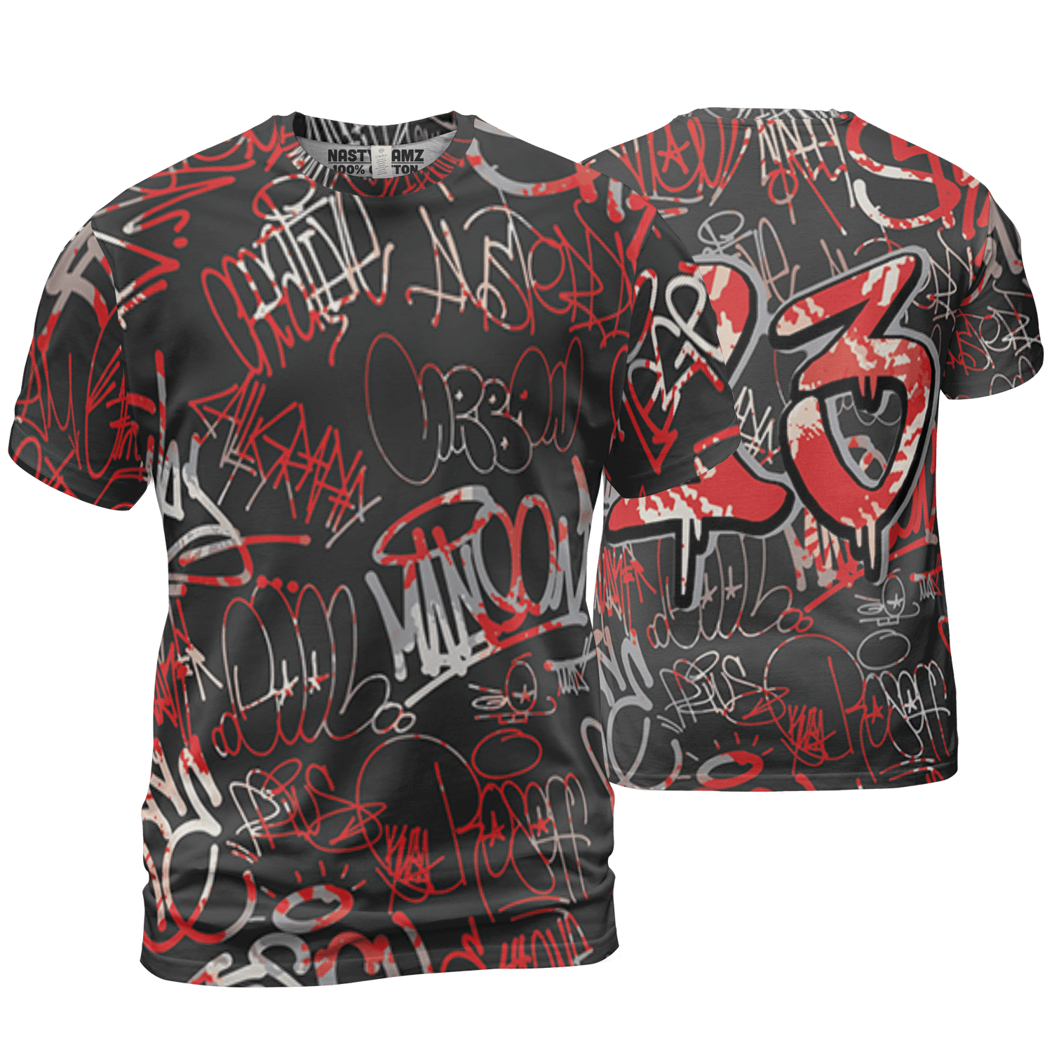 Bred Reimagined 4s T Shirt Match 23 Hiphop 3D All-Over Print Graffiti Pattern - NastyJamz