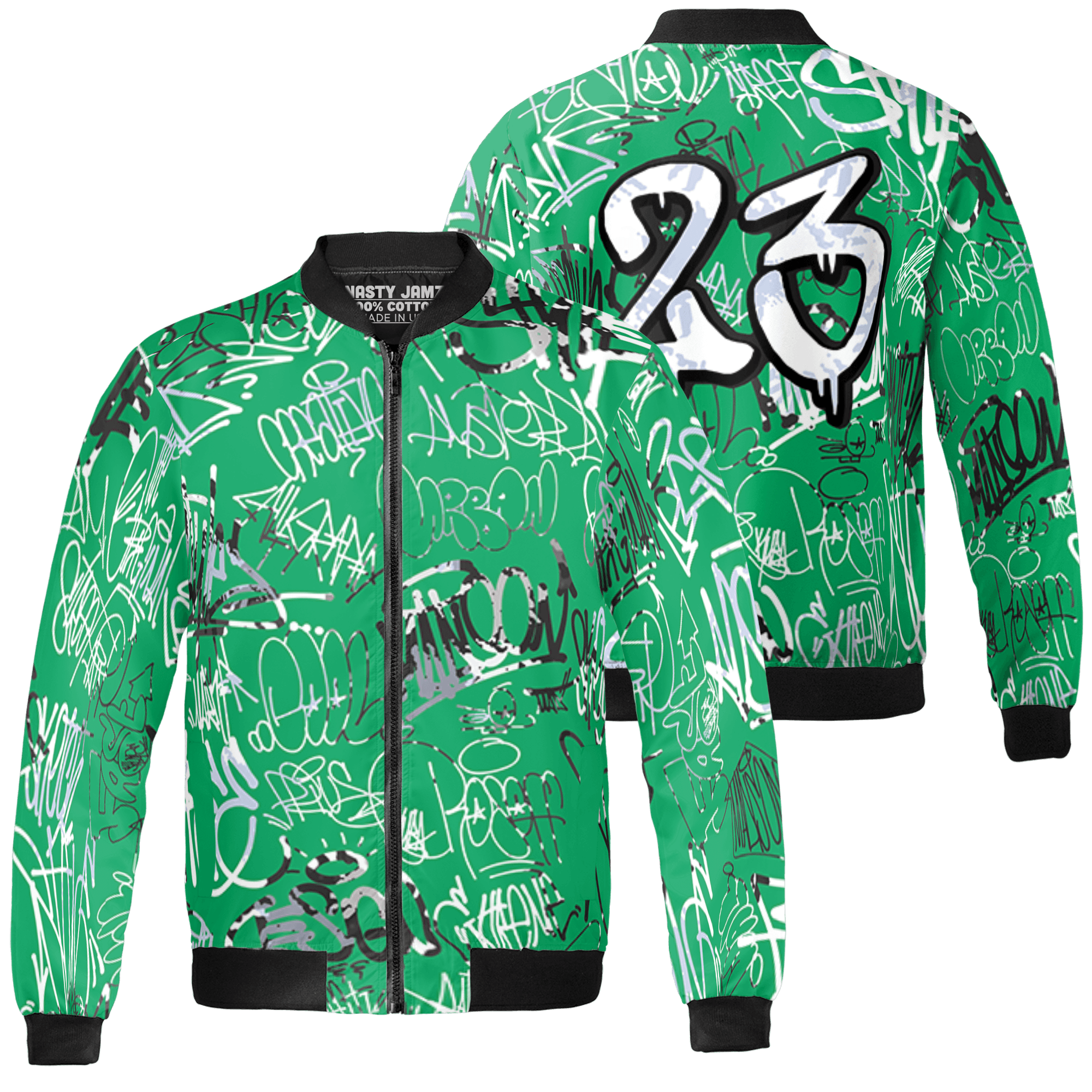Lucky Green 5s Jacket Match 23 Hiphop 3D All-Over Print Graffiti Pattern - NastyJamz