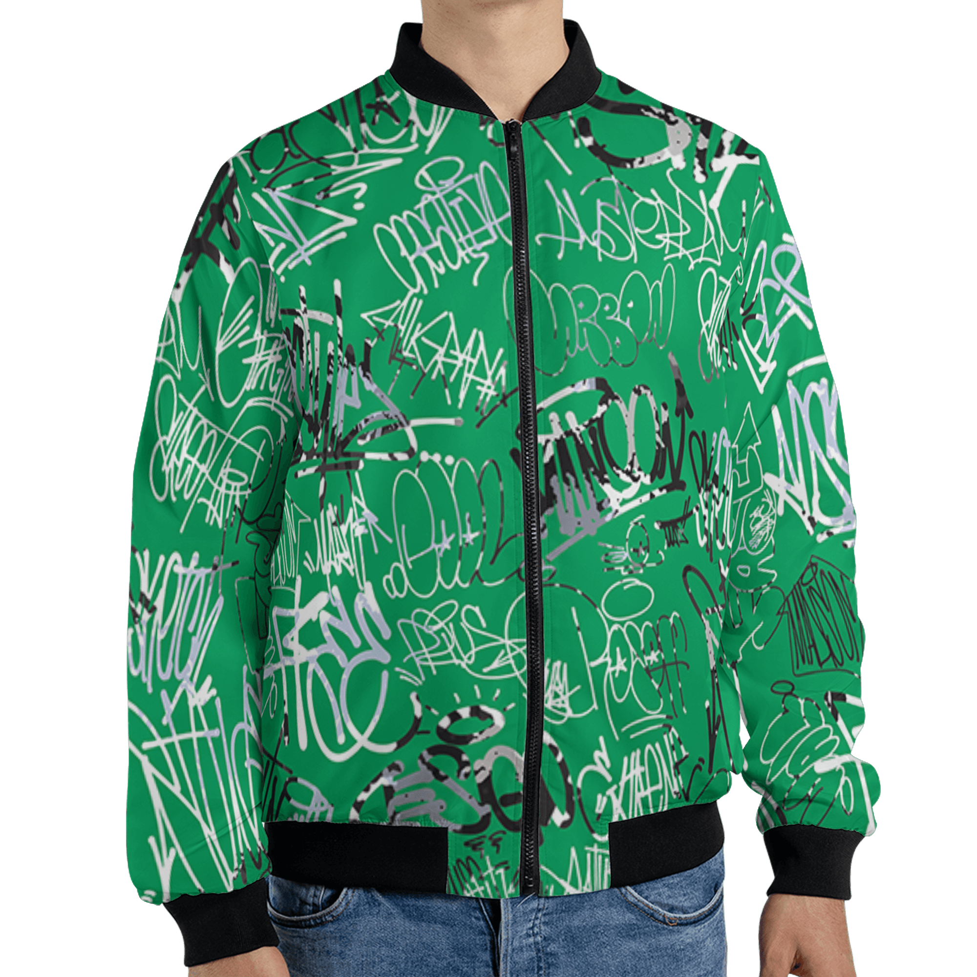 Lucky Green 5s Jacket Match 23 Hiphop 3D All-Over Print Graffiti Pattern - NastyJamz