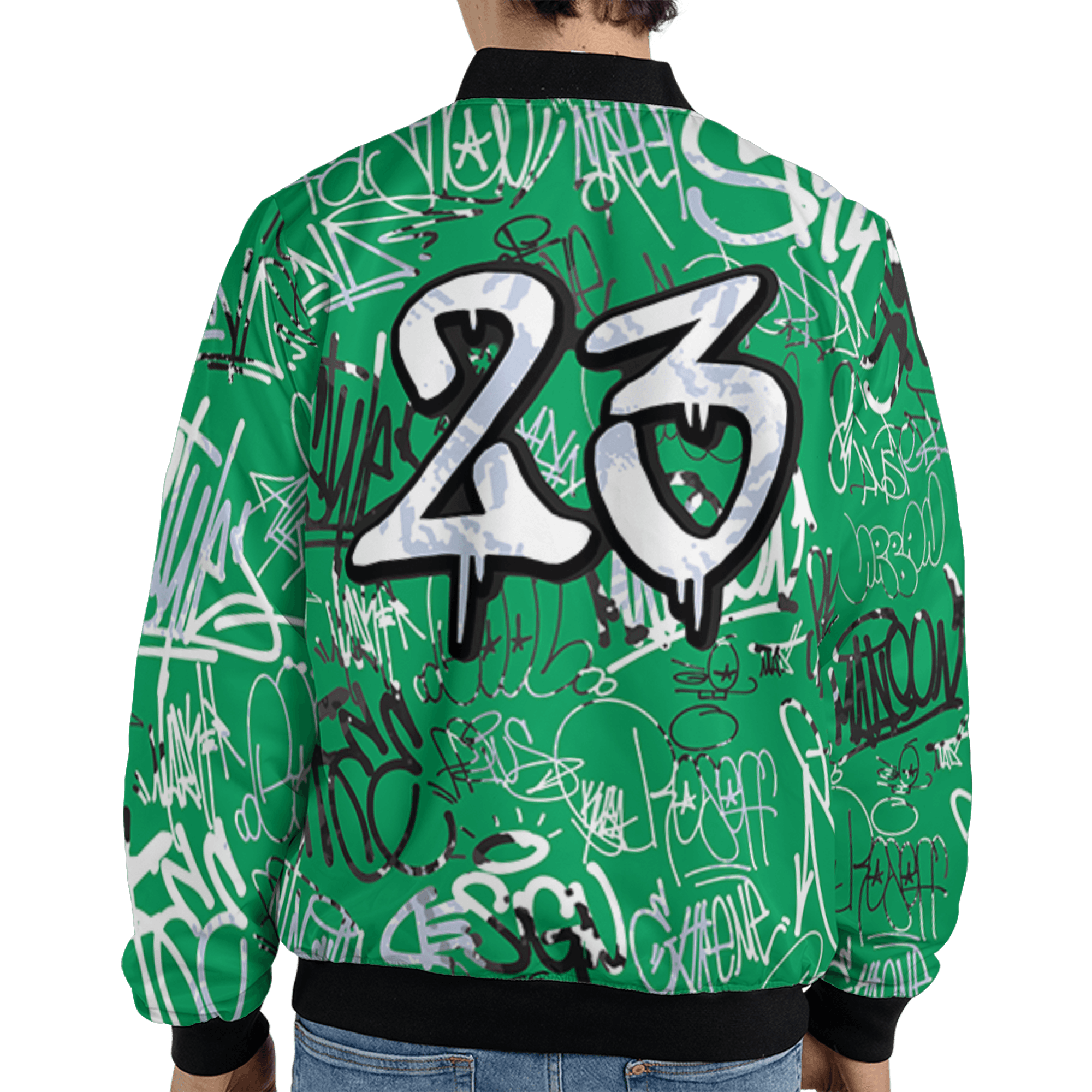 Lucky Green 5s Jacket Match 23 Hiphop 3D All-Over Print Graffiti Pattern - NastyJamz