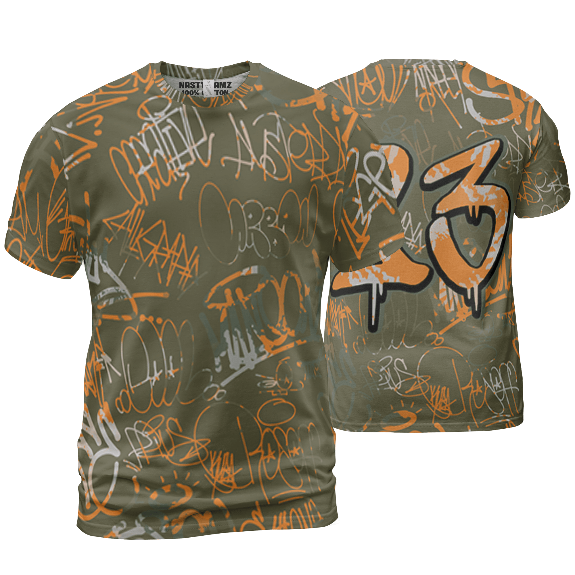 Olive 5s T Shirt Match 23 Hiphop 3D All-Over Print Graffiti Pattern - NastyJamz