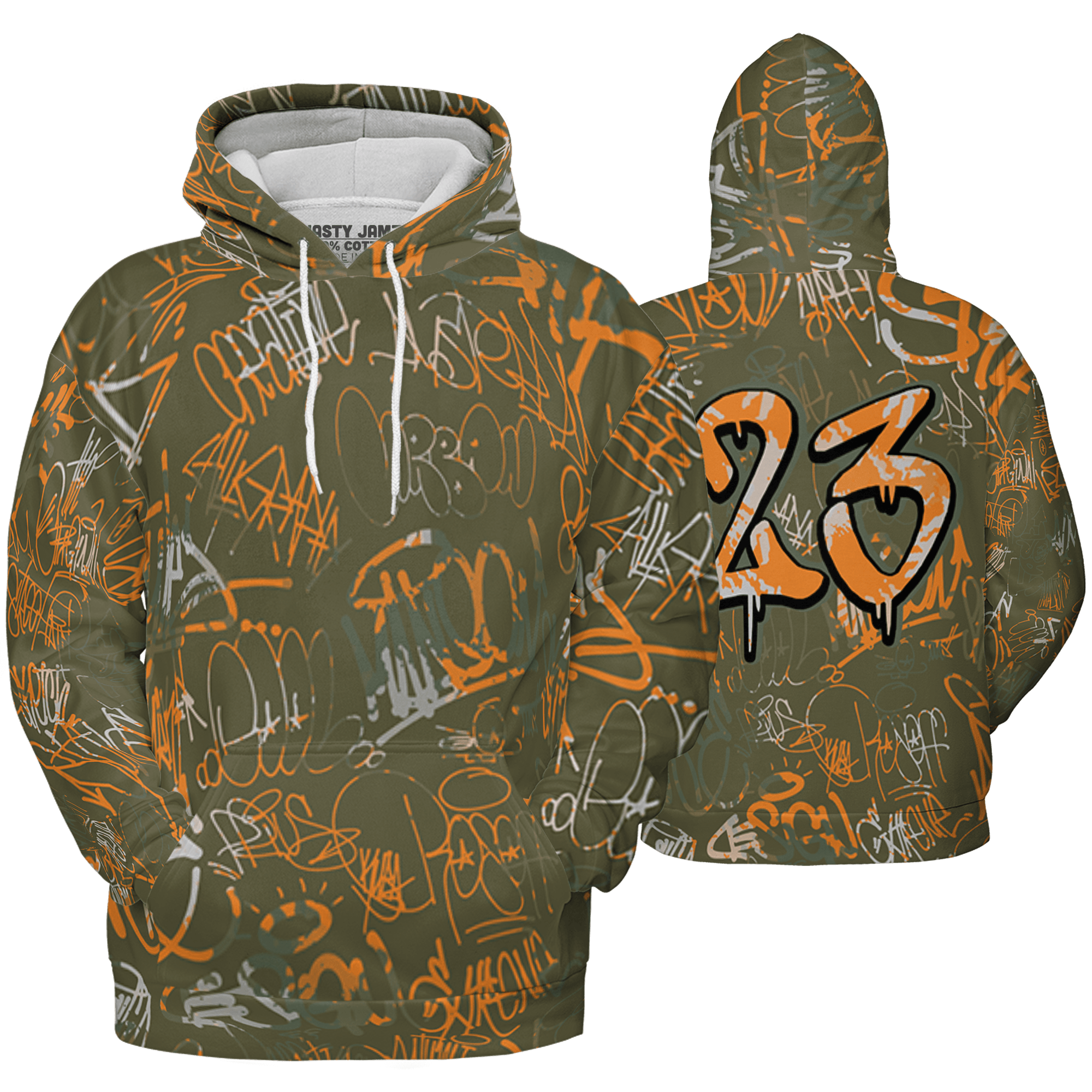 Olive 5s Hoodie Match 23 Hiphop 3D All-Over Print Graffiti Pattern - NastyJamz