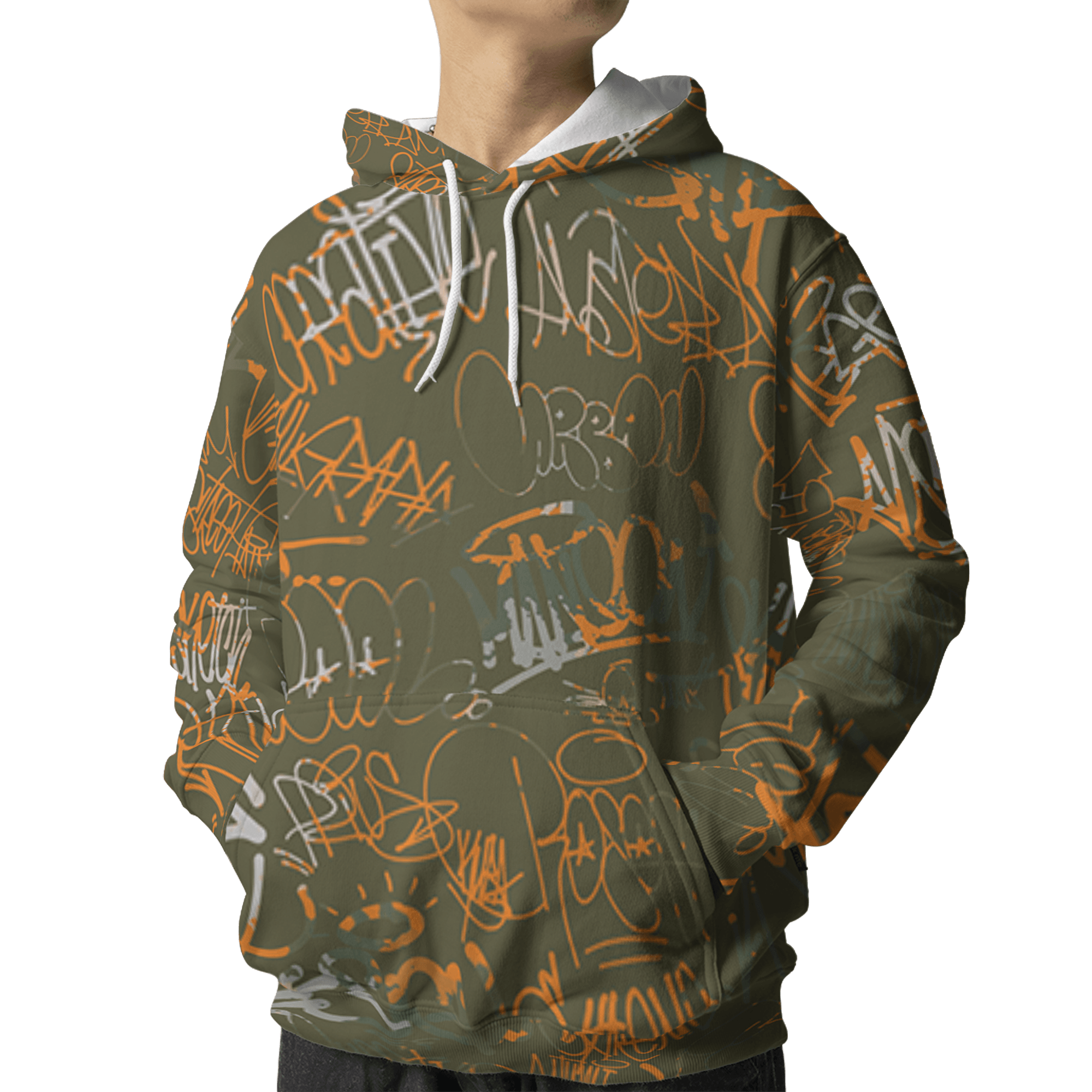 Olive 5s Hoodie Match 23 Hiphop 3D All-Over Print Graffiti Pattern - NastyJamz