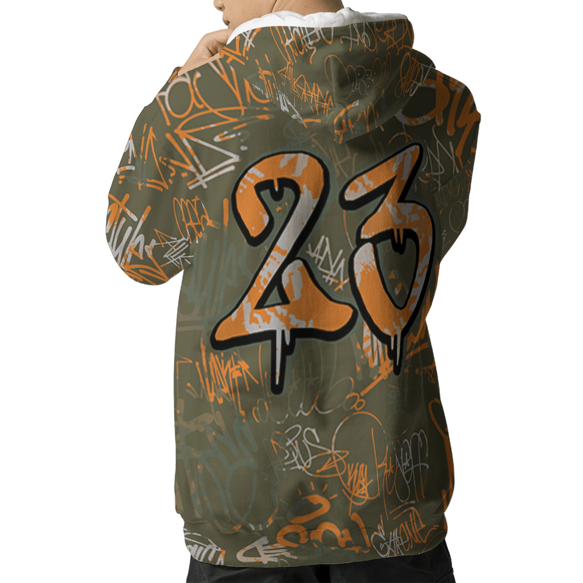 Olive 5s Hoodie Match 23 Hiphop 3D All-Over Print Graffiti Pattern - NastyJamz