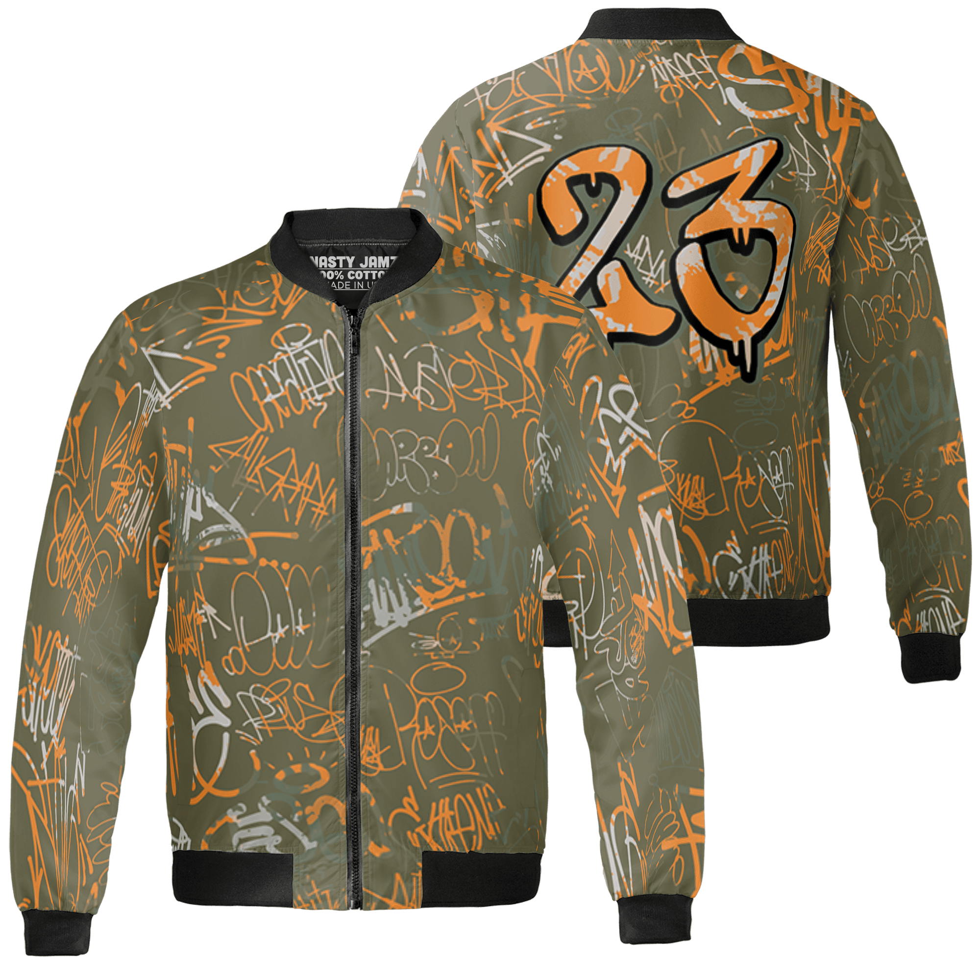 Olive 5s Jacket Match 23 Hiphop 3D All-Over Print Graffiti Pattern - NastyJamz
