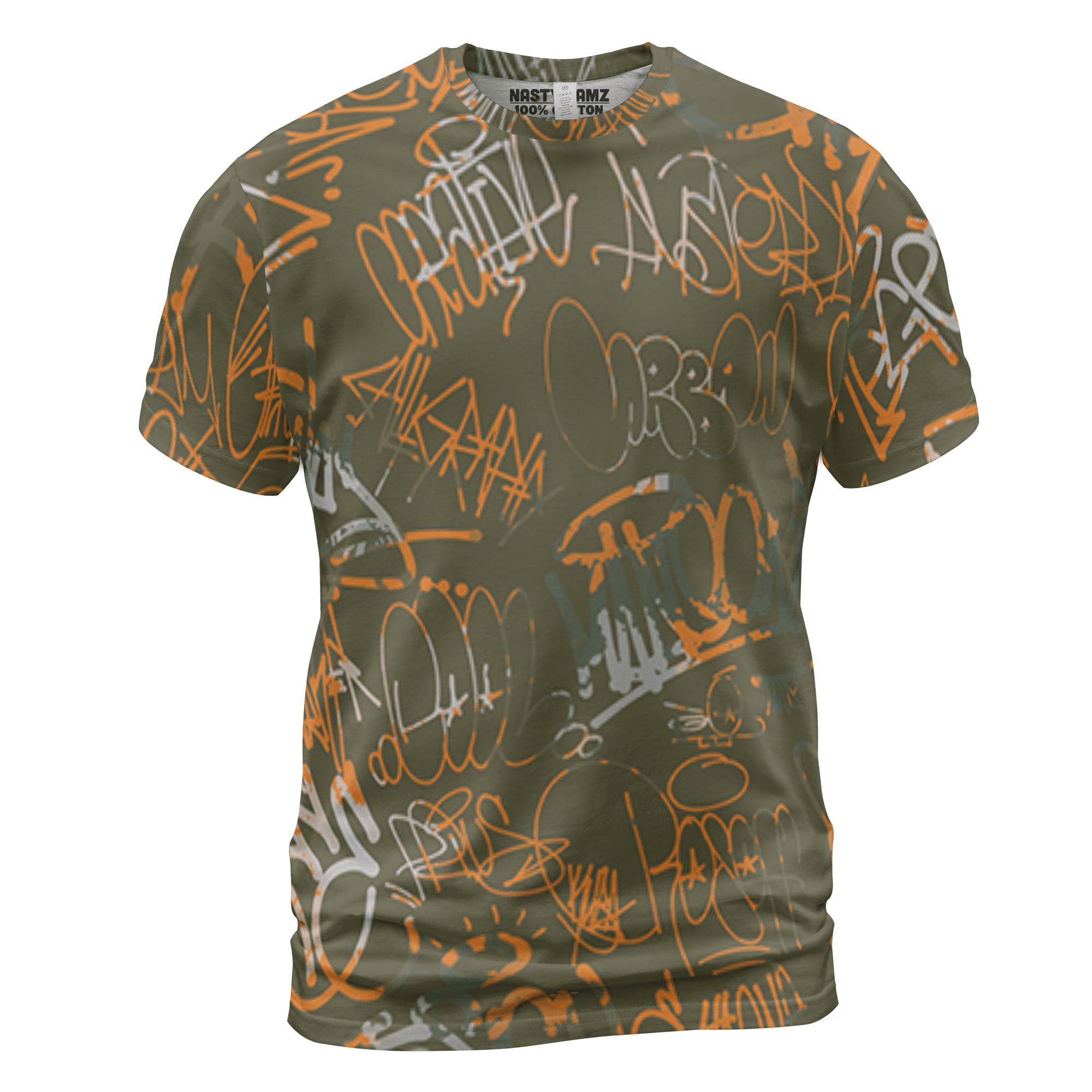 Olive 5s T Shirt Match 23 Hiphop 3D All-Over Print Graffiti Pattern - NastyJamz