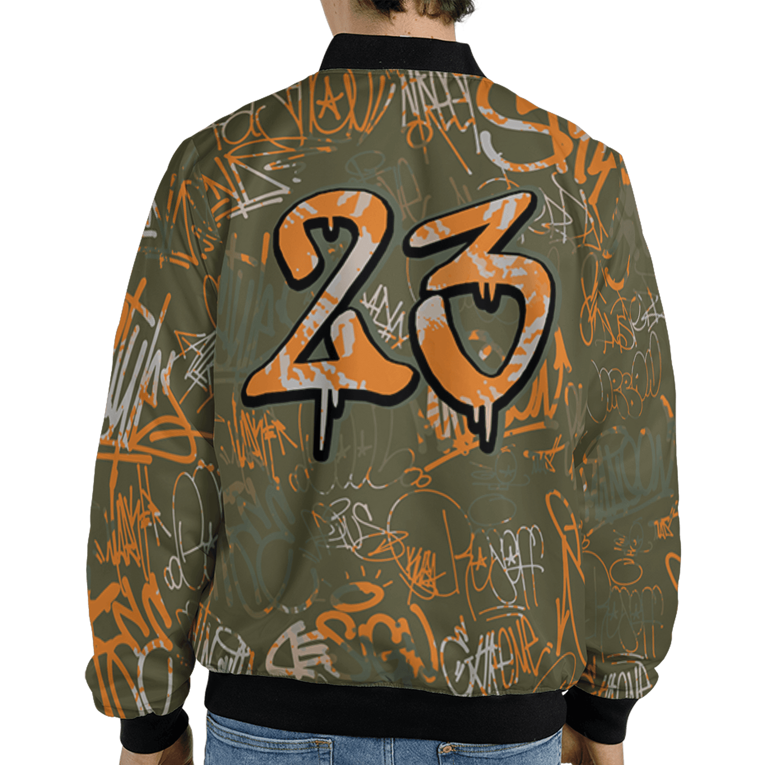 Olive 5s Jacket Match 23 Hiphop 3D All-Over Print Graffiti Pattern - NastyJamz