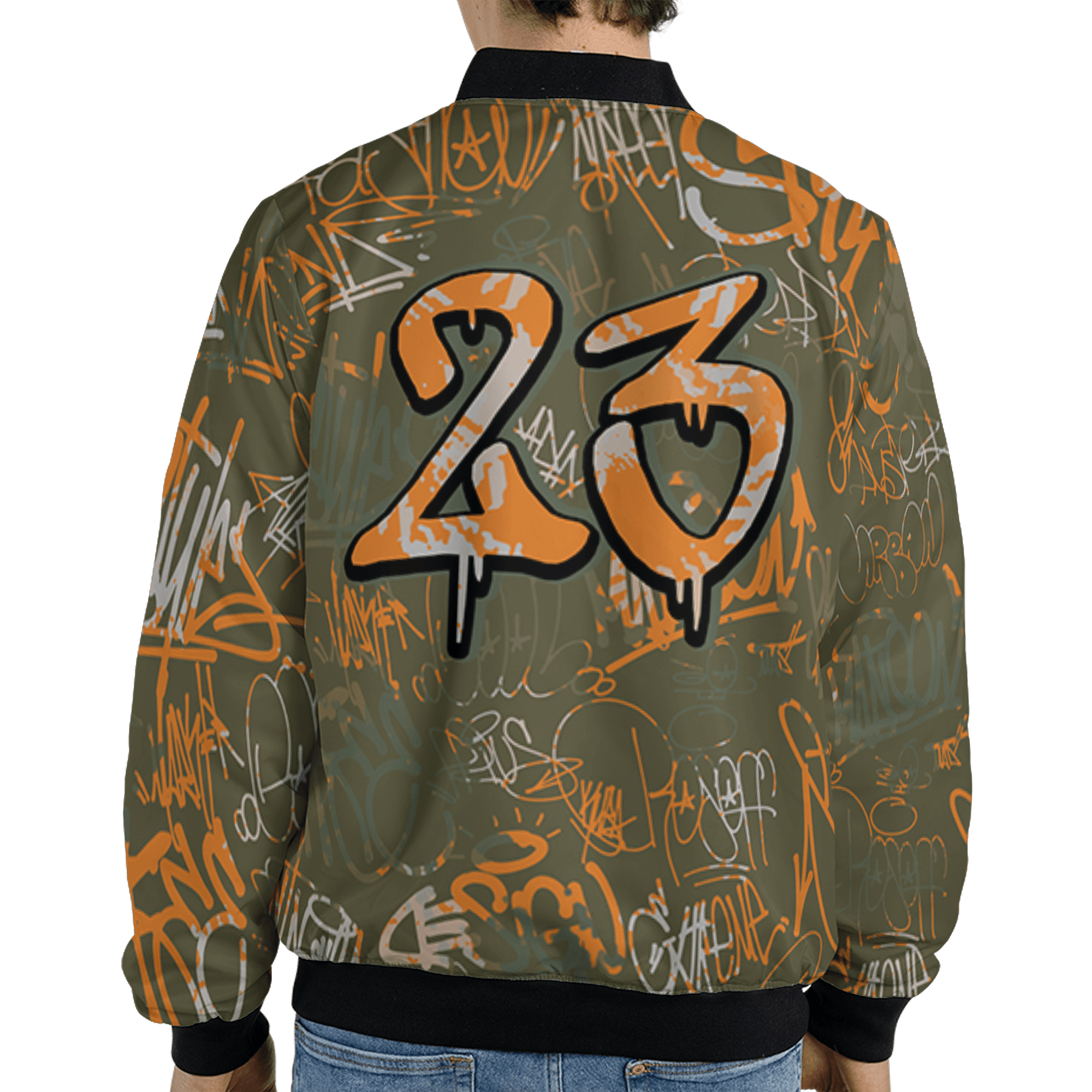 Olive 5s Jacket Match 23 Hiphop 3D All-Over Print Graffiti Pattern - NastyJamz