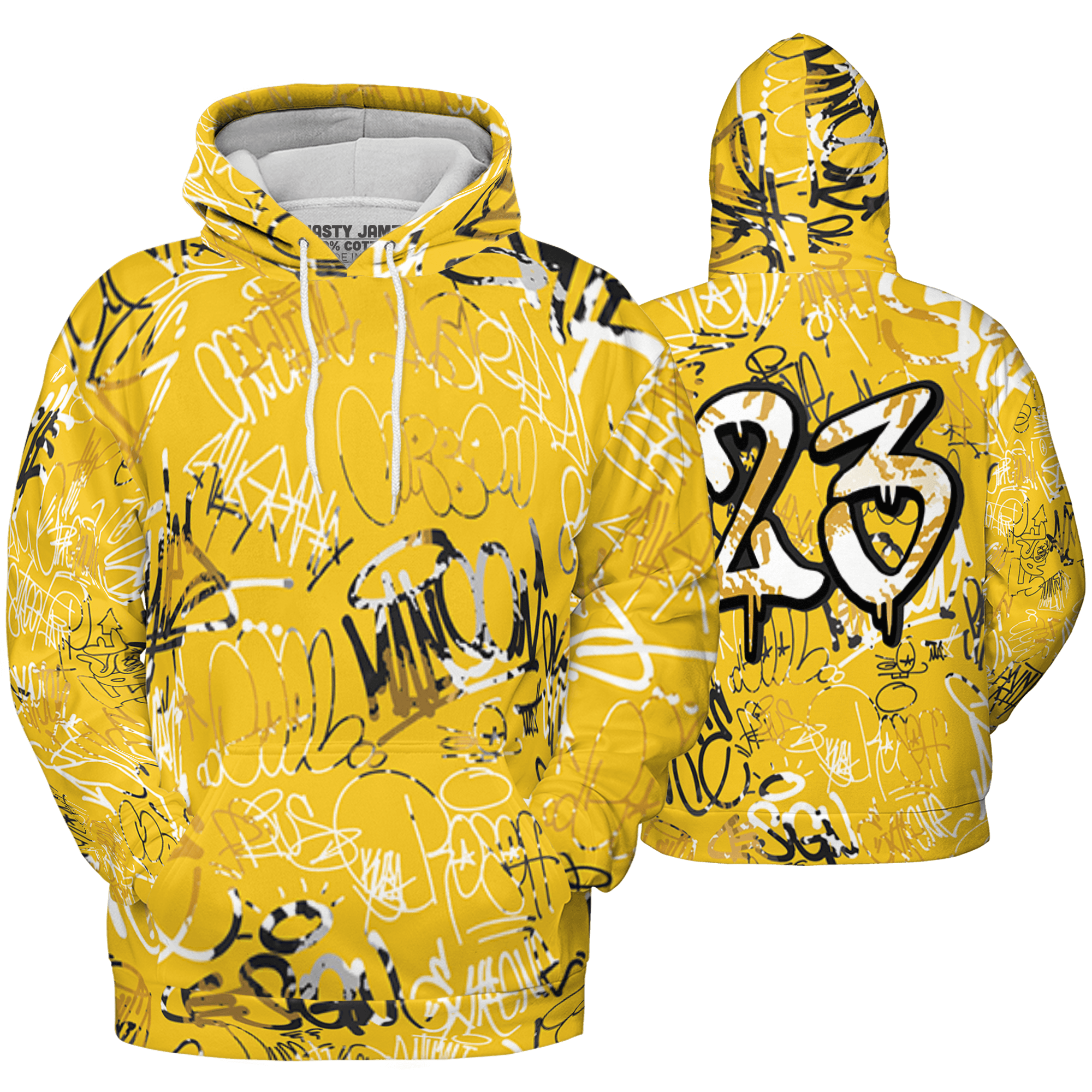 Yellow Ochre 6s Hoodie Match 23 Hiphop 3D All-Over Print Graffiti Pattern - NastyJamz