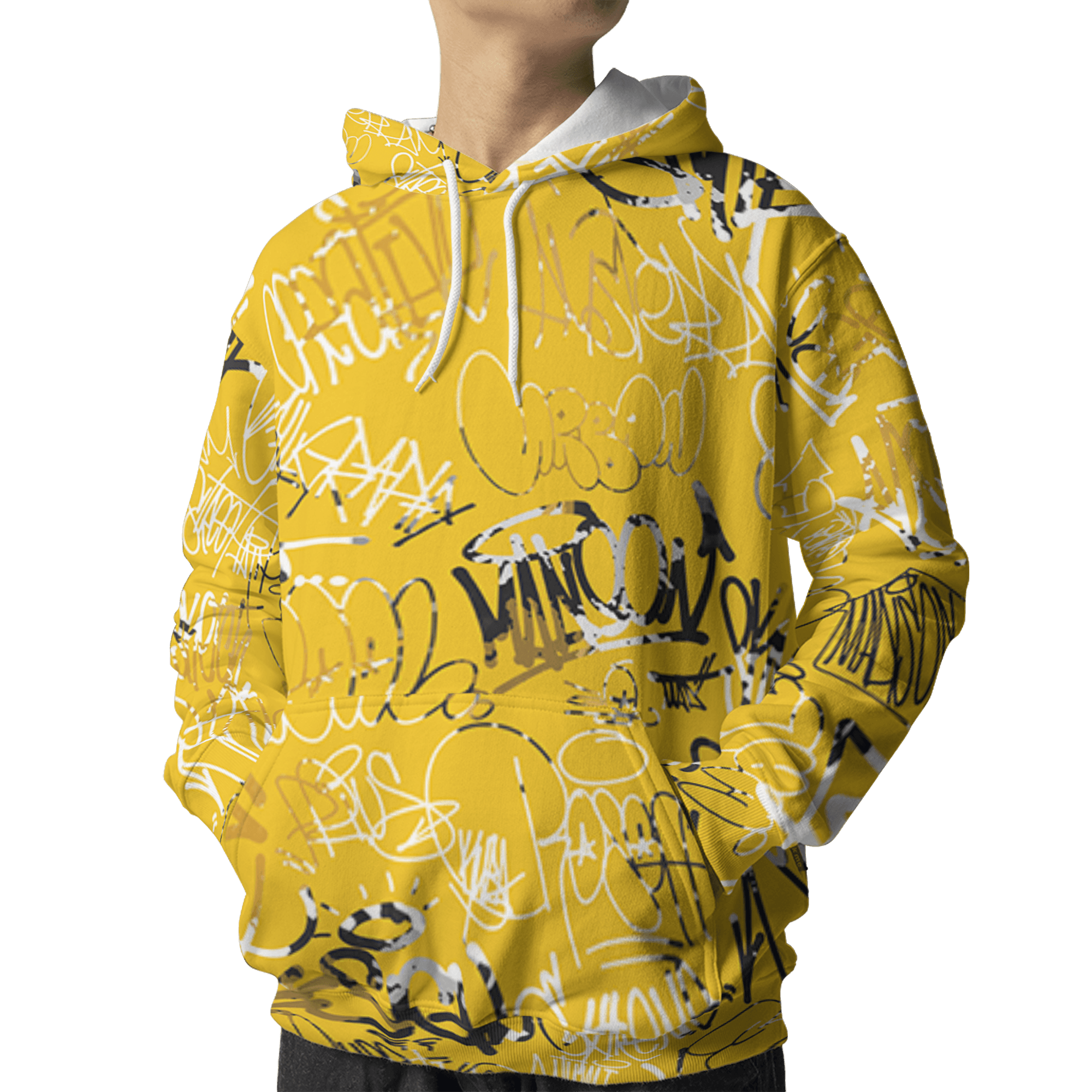 Yellow Ochre 6s Hoodie Match 23 Hiphop 3D All-Over Print Graffiti Pattern - NastyJamz