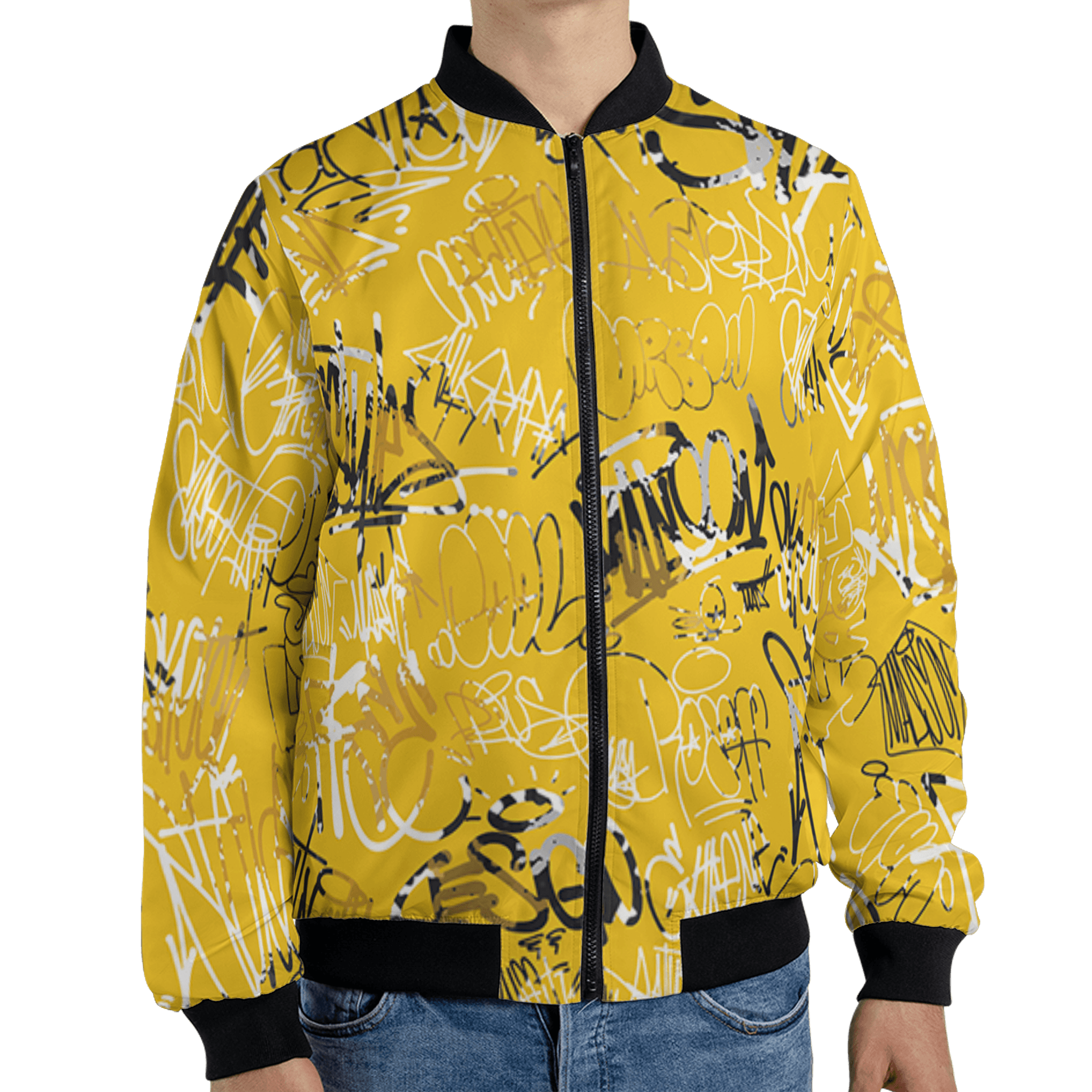 Yellow Ochre 6s Jacket Match 23 Hiphop 3D All-Over Print Graffiti Pattern - NastyJamz