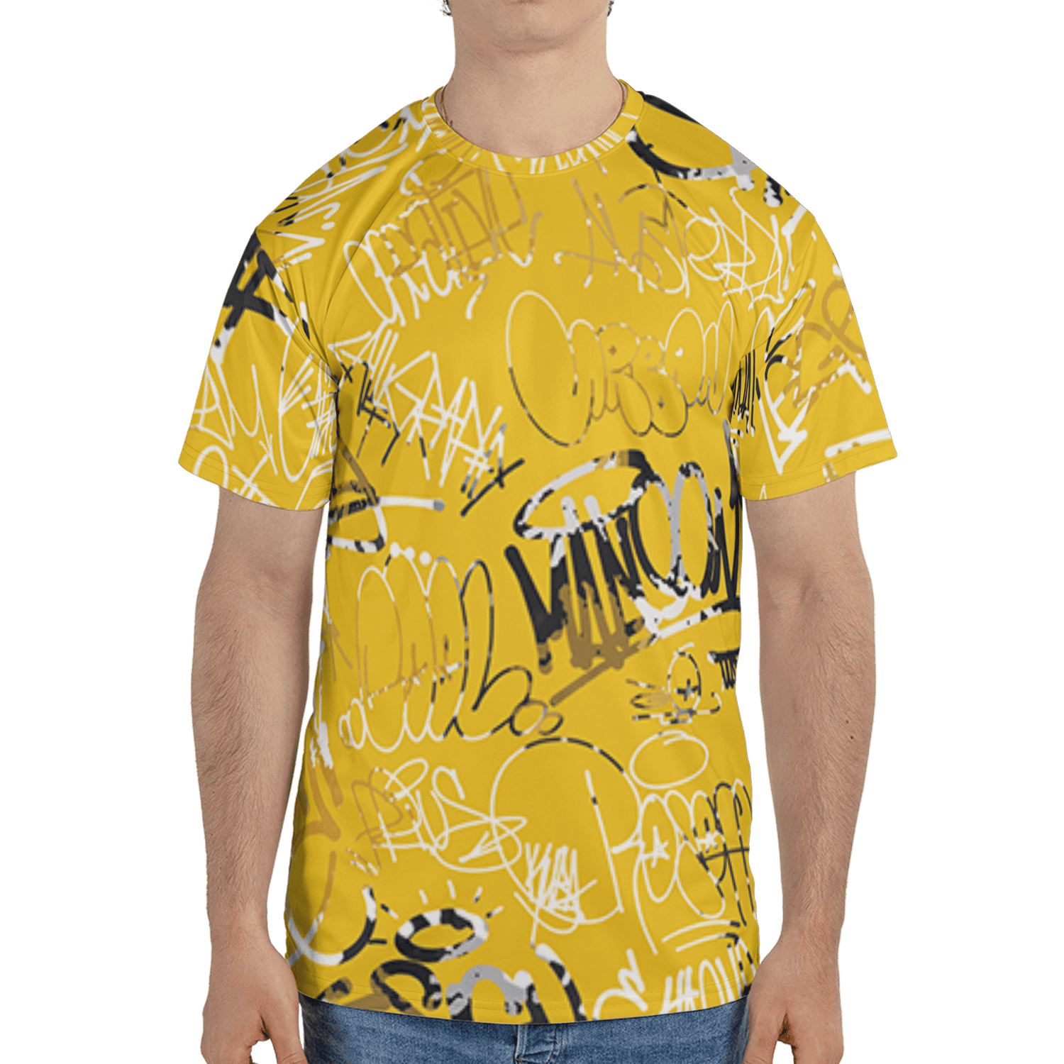 Yellow Ochre 6s T Shirt Match 23 Hiphop 3D All-Over Print Graffiti Pattern - NastyJamz