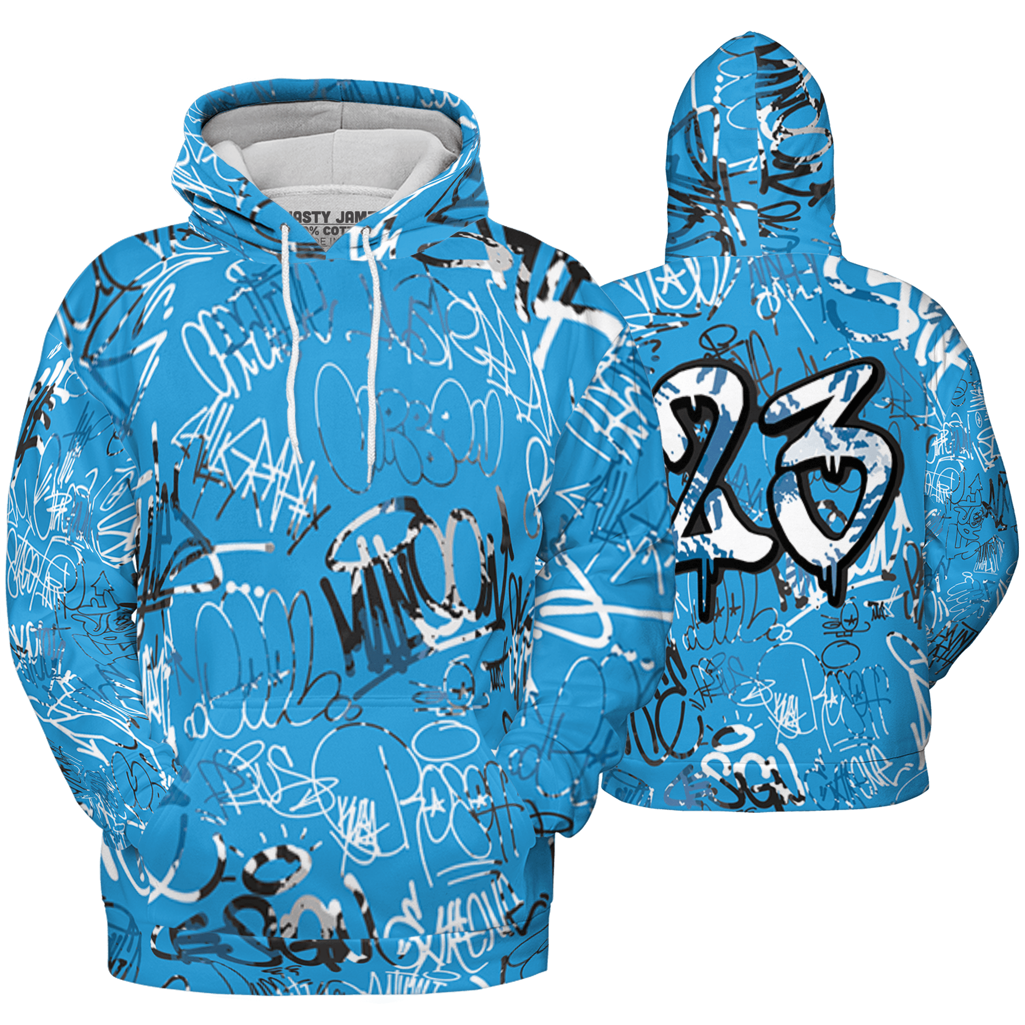 Powder Blue 9s Hoodie Match 23 Hiphop 3D All-Over Print Graffiti Pattern - NastyJamz