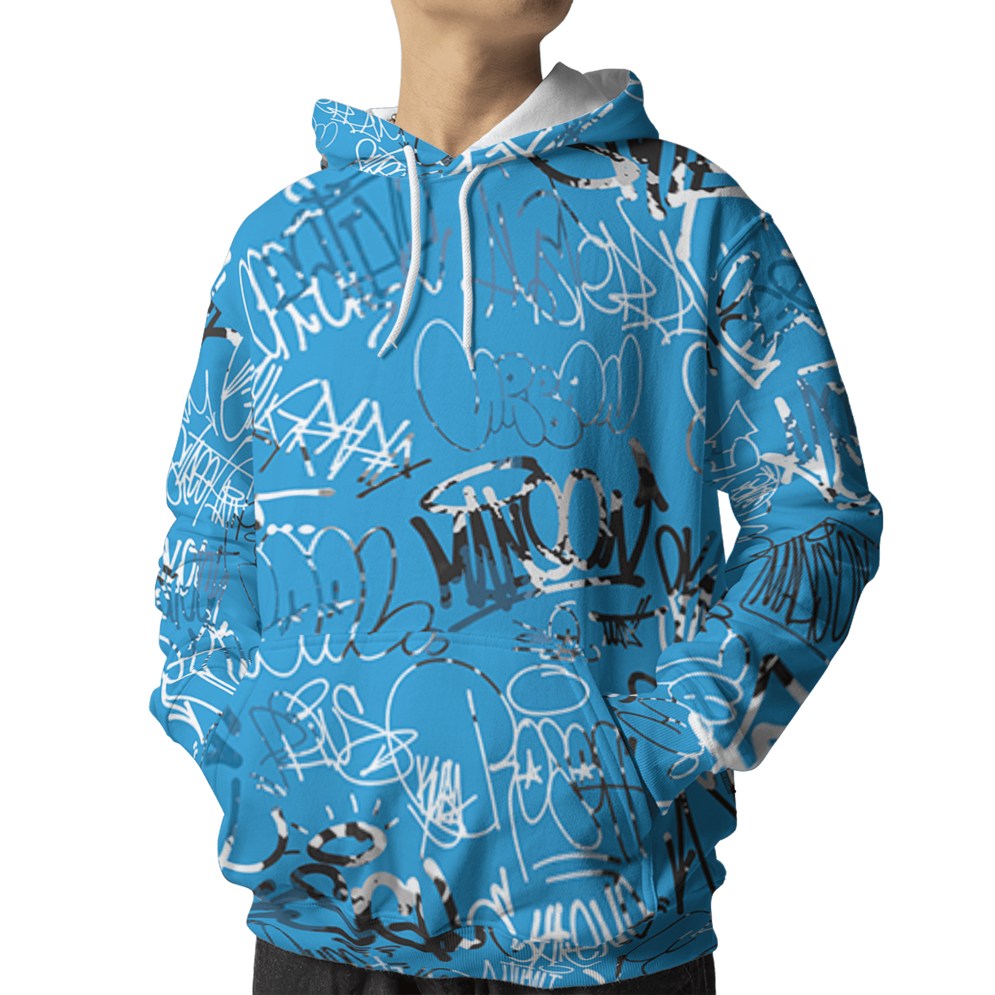Powder Blue 9s Hoodie Match 23 Hiphop 3D All-Over Print Graffiti Pattern - NastyJamz