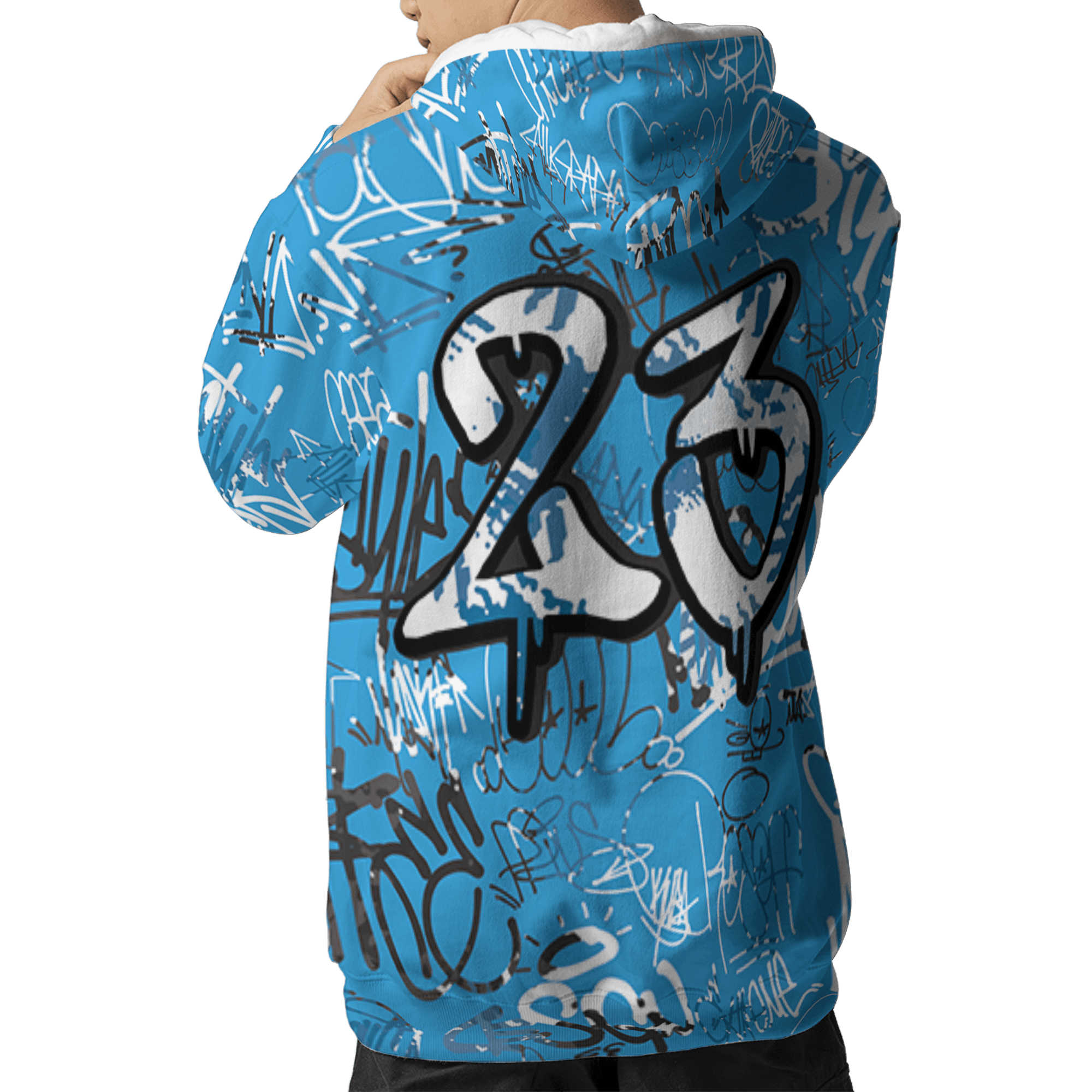Powder Blue 9s Hoodie Match 23 Hiphop 3D All-Over Print Graffiti Pattern - NastyJamz
