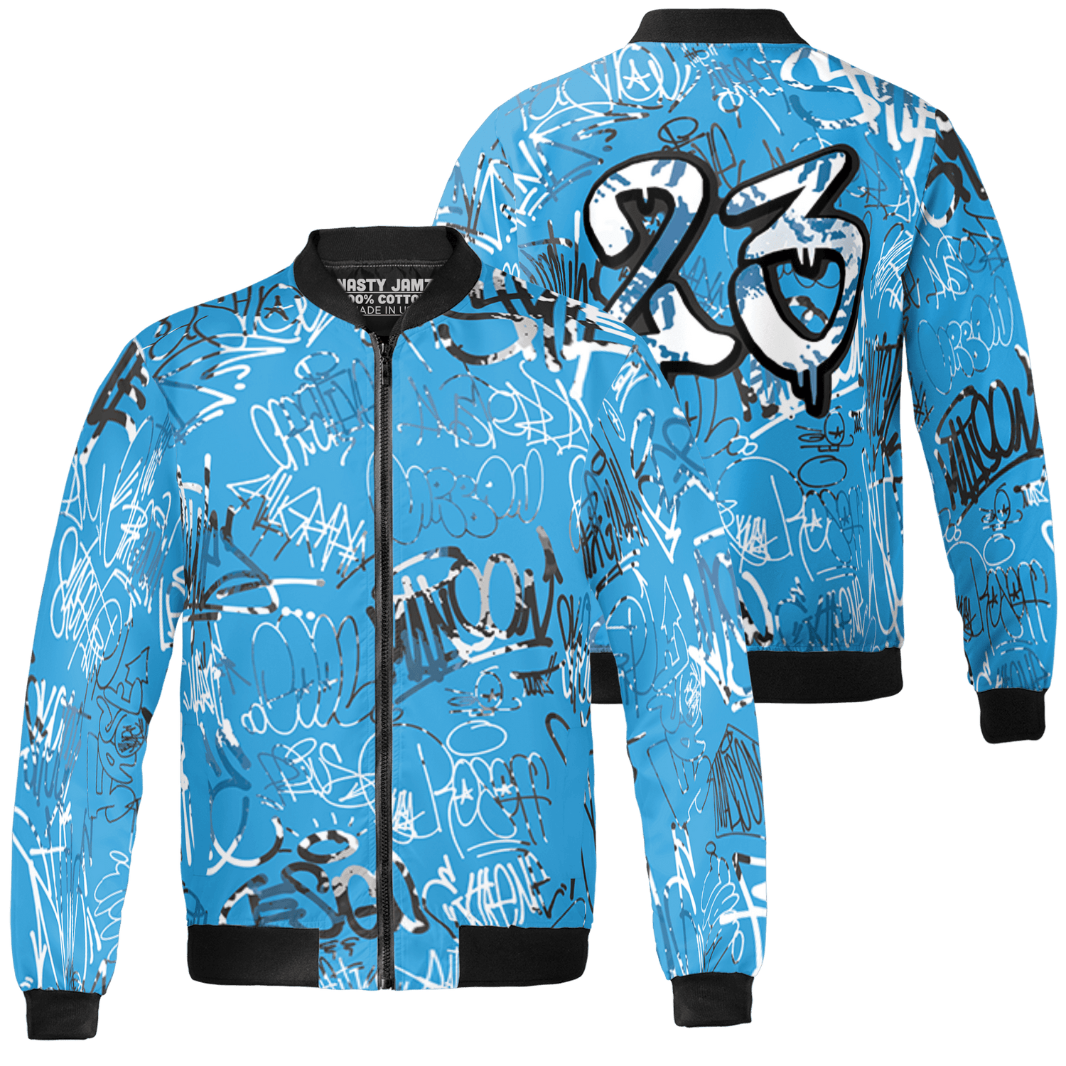 Powder Blue 9s Jacket Match 23 Hiphop 3D All-Over Print Graffiti Pattern - NastyJamz