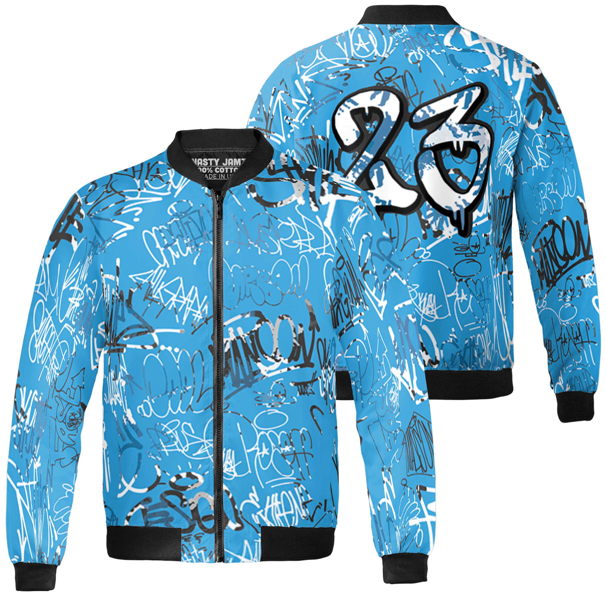 Powder Blue 9s Jacket Match 23 Hiphop 3D All-Over Print Graffiti Pattern - NastyJamz
