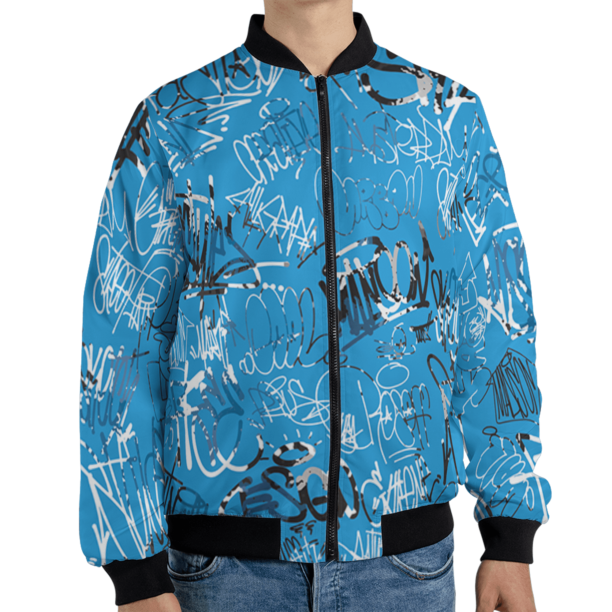 Powder Blue 9s Jacket Match 23 Hiphop 3D All-Over Print Graffiti Pattern - NastyJamz