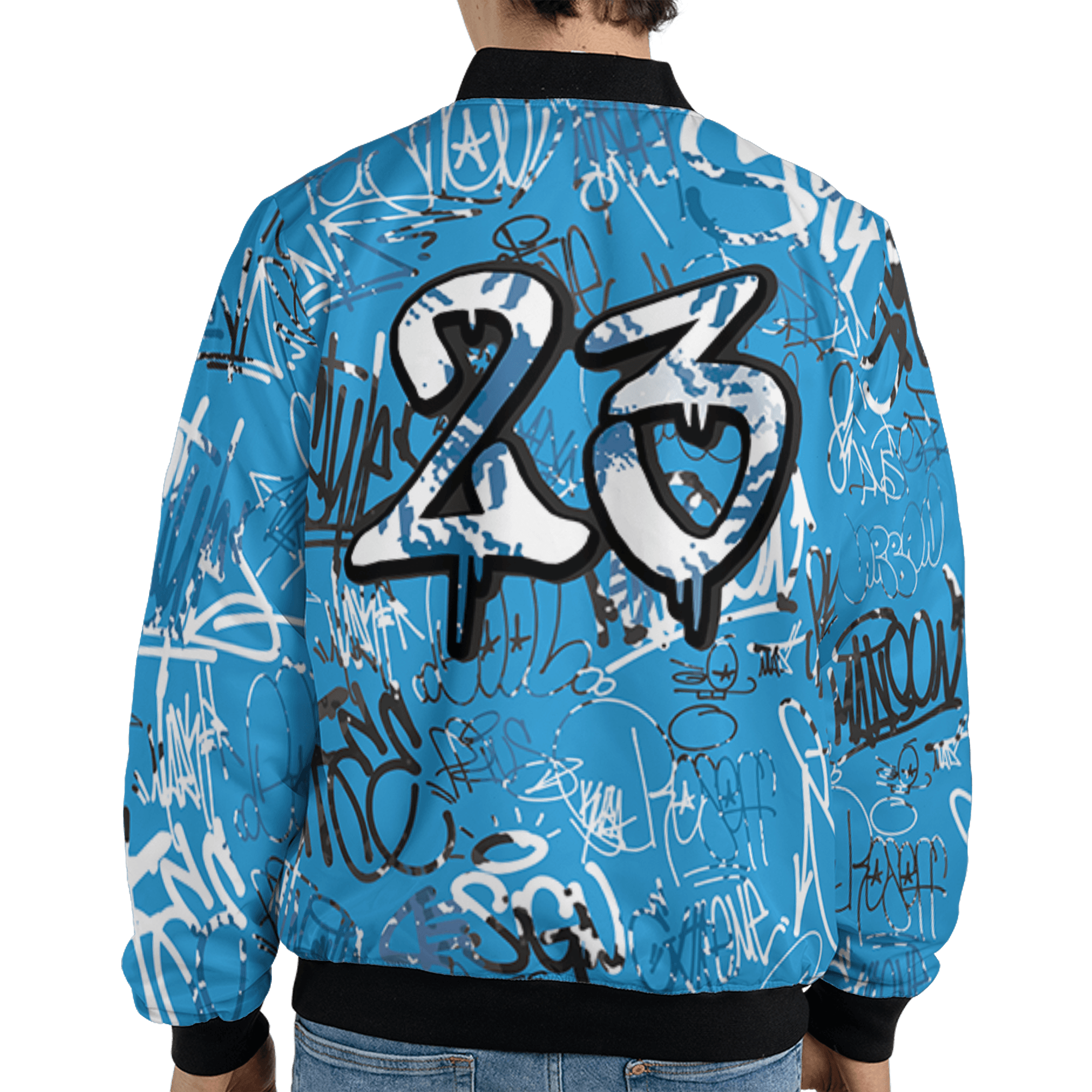 Powder Blue 9s Jacket Match 23 Hiphop 3D All-Over Print Graffiti Pattern - NastyJamz