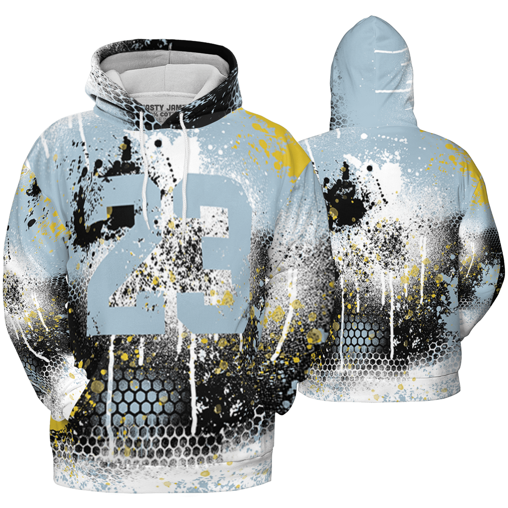 Blue Grey 13s Hoodie Match 23 Painted Graffiti 3D All-Over Print - NastyJamz