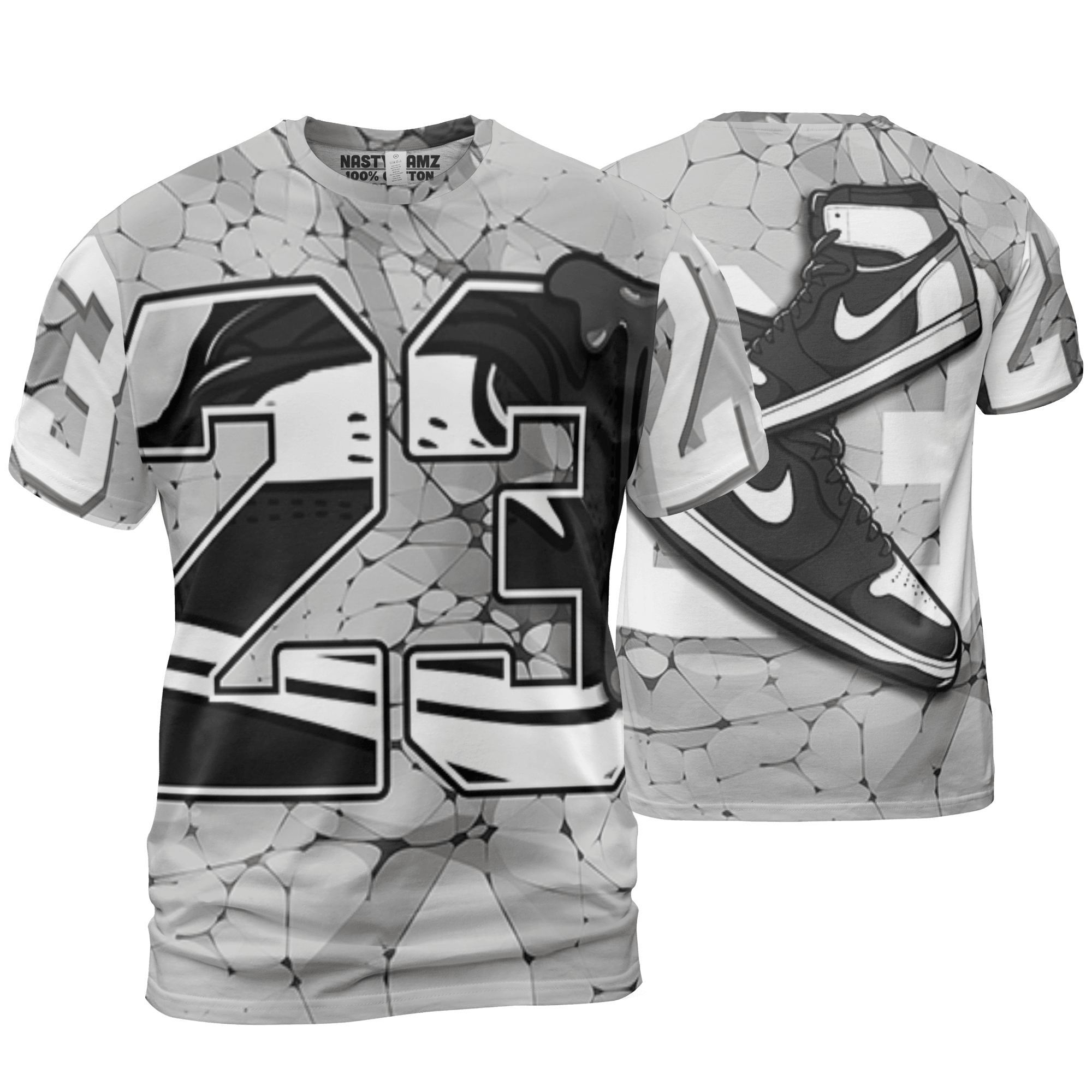Retro High OG Black White 1s T Shirt Match 23 Sneaker 3D All-Over Print - NastyJamz