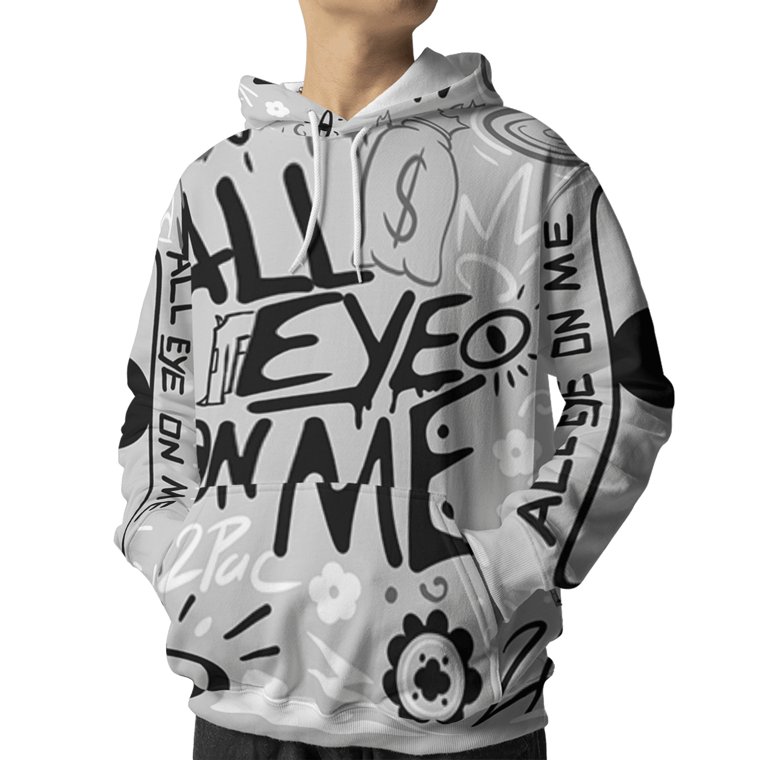 Retro High OG Black White 1s Hoodie Match All Eye On Me 3D All-Over Print Doodle Eye - NastyJamz