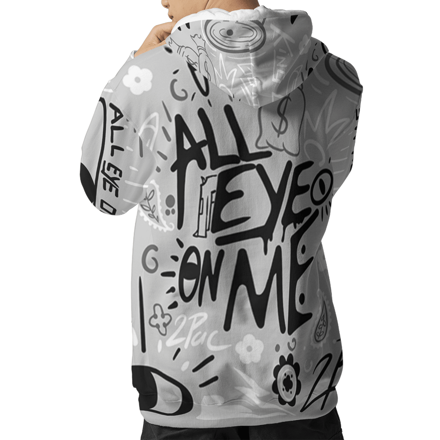 Retro High OG Black White 1s Hoodie Match All Eye On Me 3D All-Over Print Doodle Eye - NastyJamz