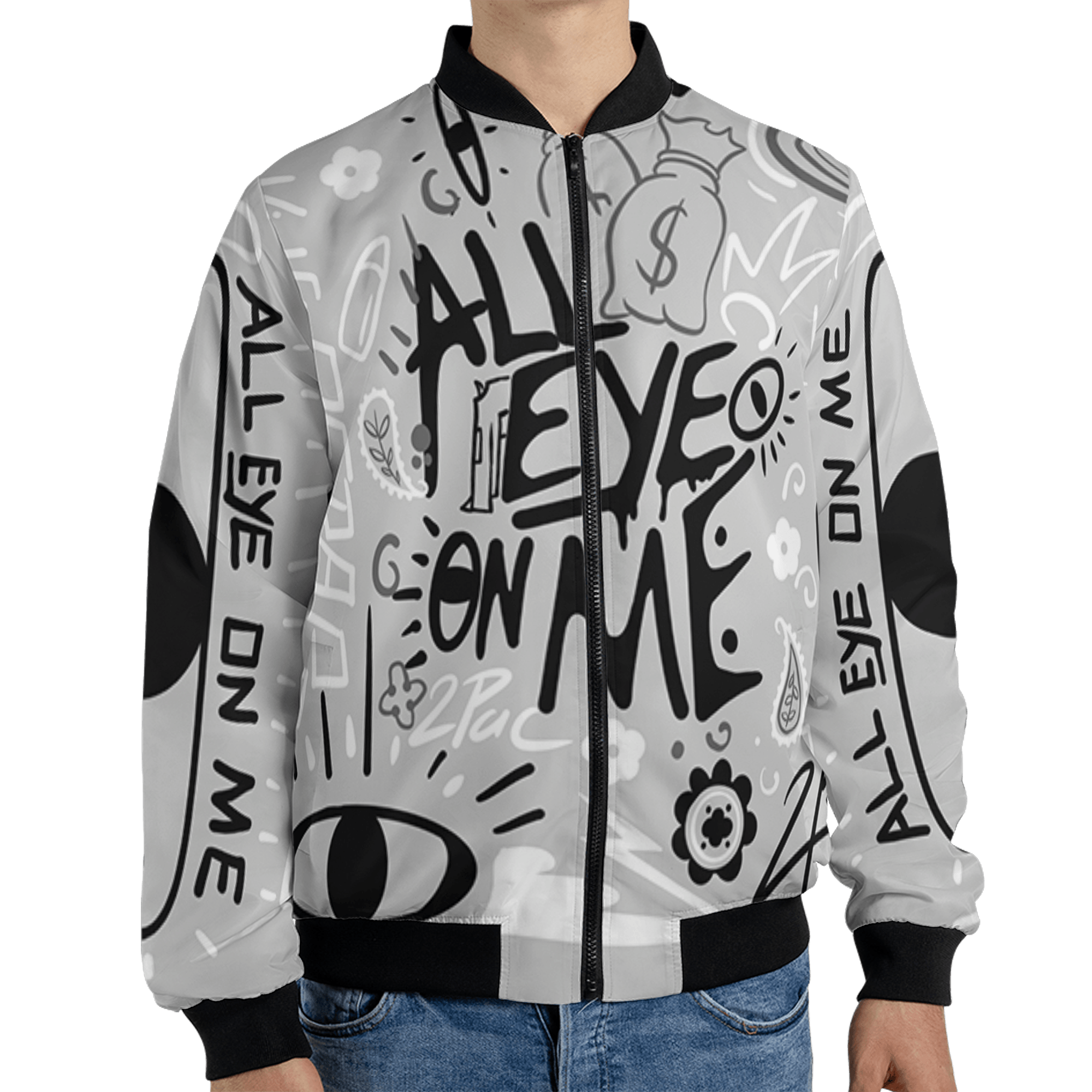Retro High OG Black White 1s Jacket Match All Eye On Me 3D All-Over Print Doodle Eye - NastyJamz
