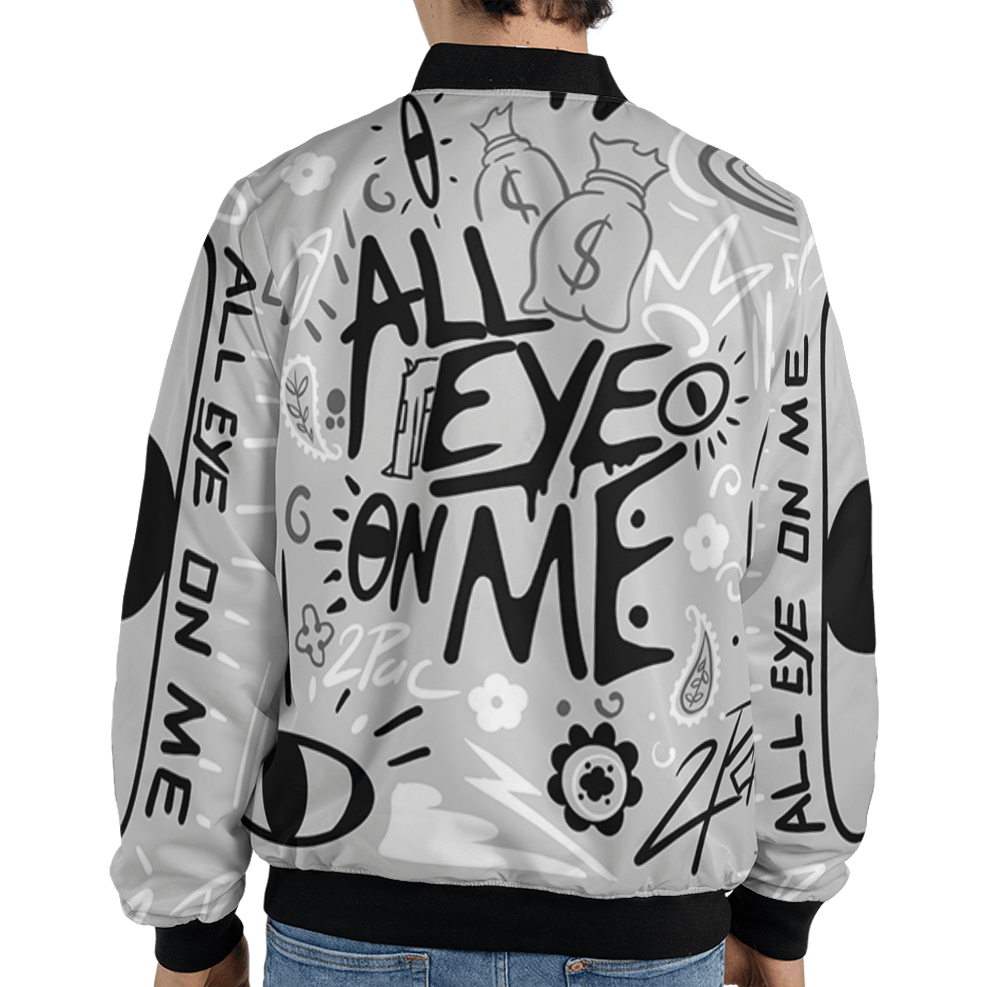 Retro High OG Black White 1s Jacket Match All Eye On Me 3D All-Over Print Doodle Eye - NastyJamz