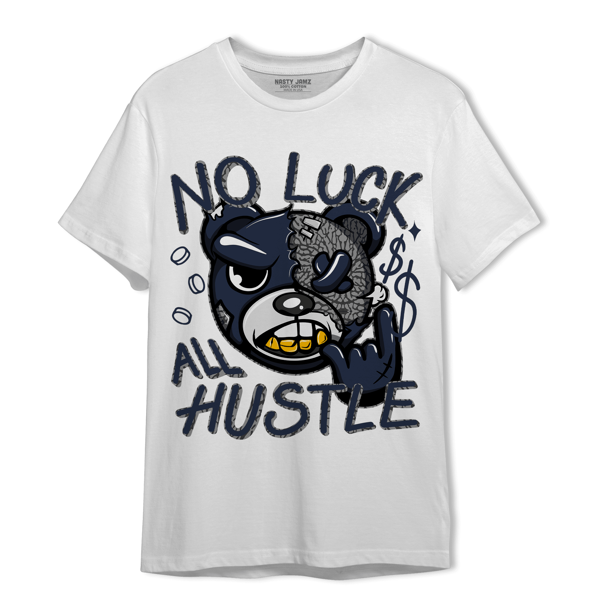 White Navy 3s T Shirt Match All Hustle - NastyJamz