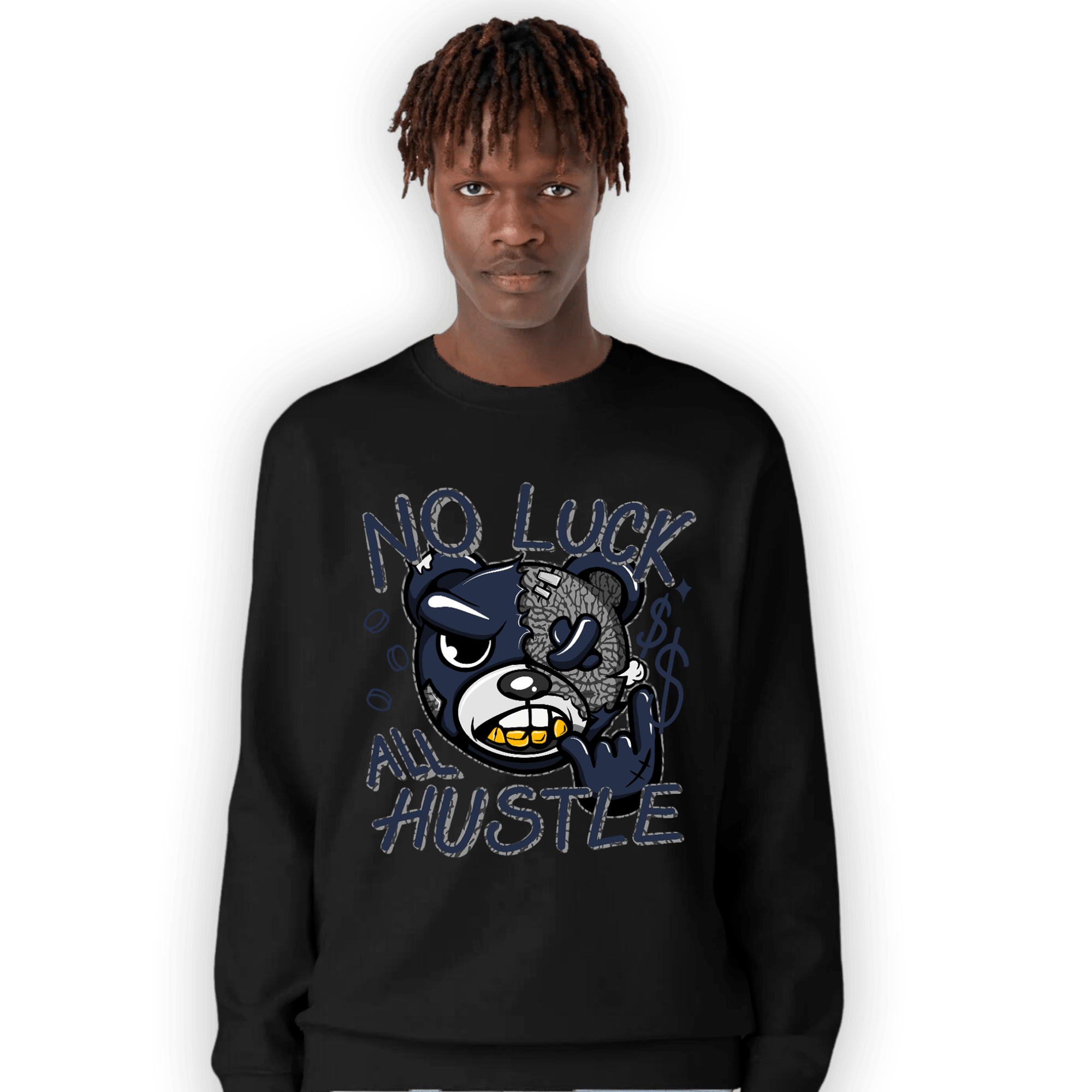 White Navy 3s Sweatshirt Match All Hustle - NastyJamz