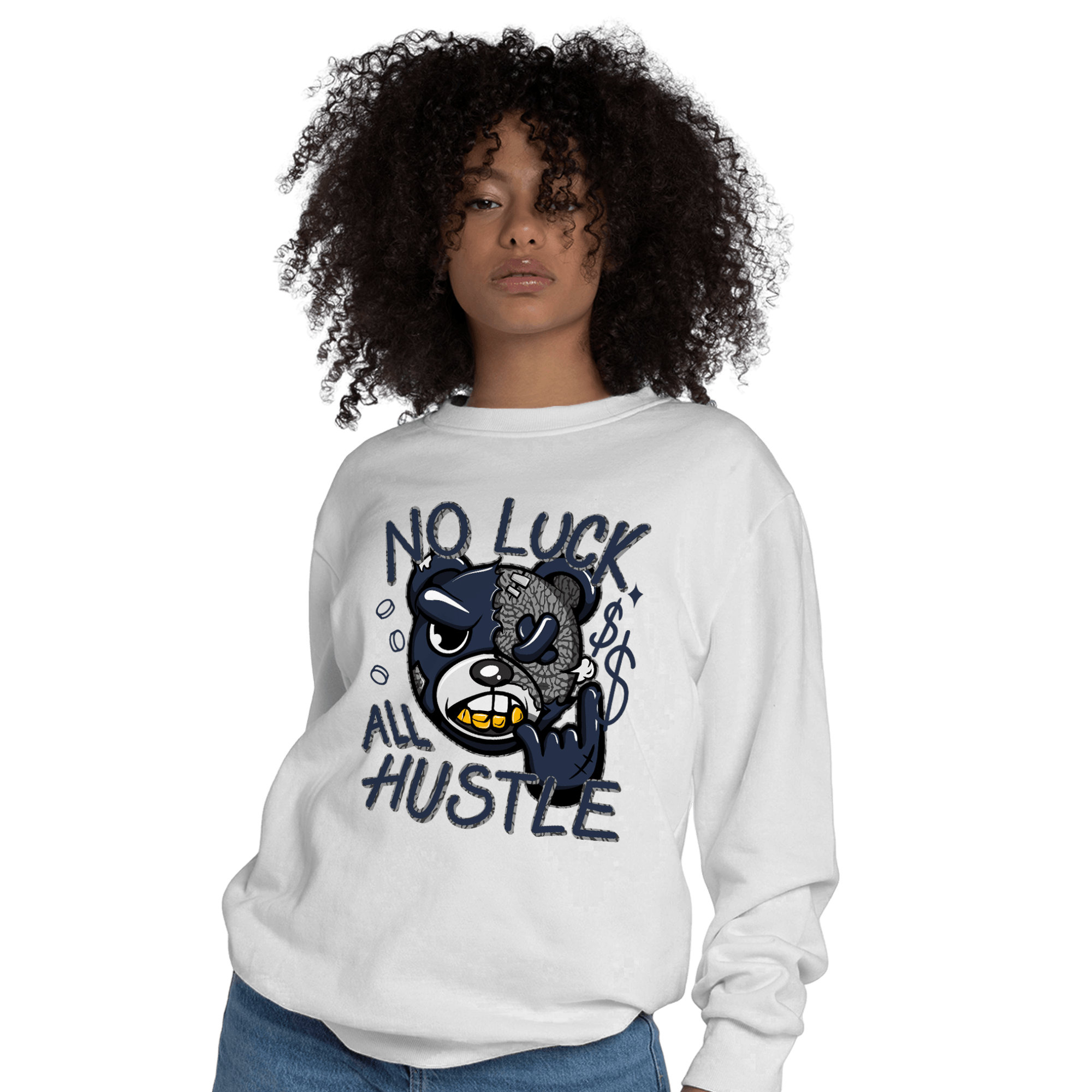 White Navy 3s Sweatshirt Match All Hustle - NastyJamz