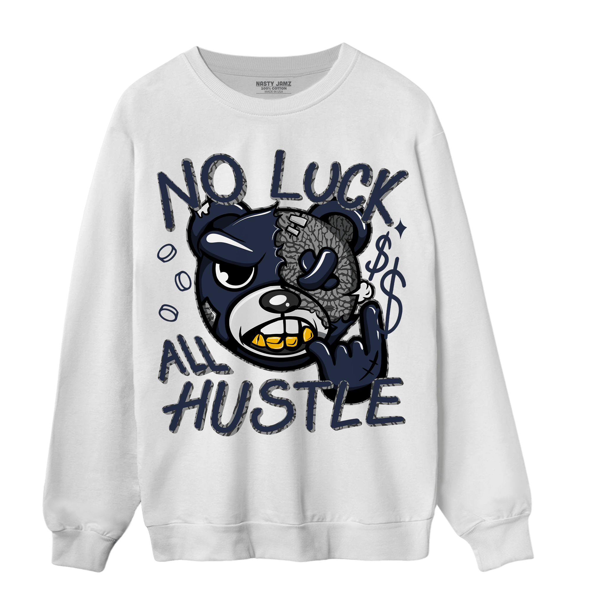 White Navy 3s Sweatshirt Match All Hustle - NastyJamz