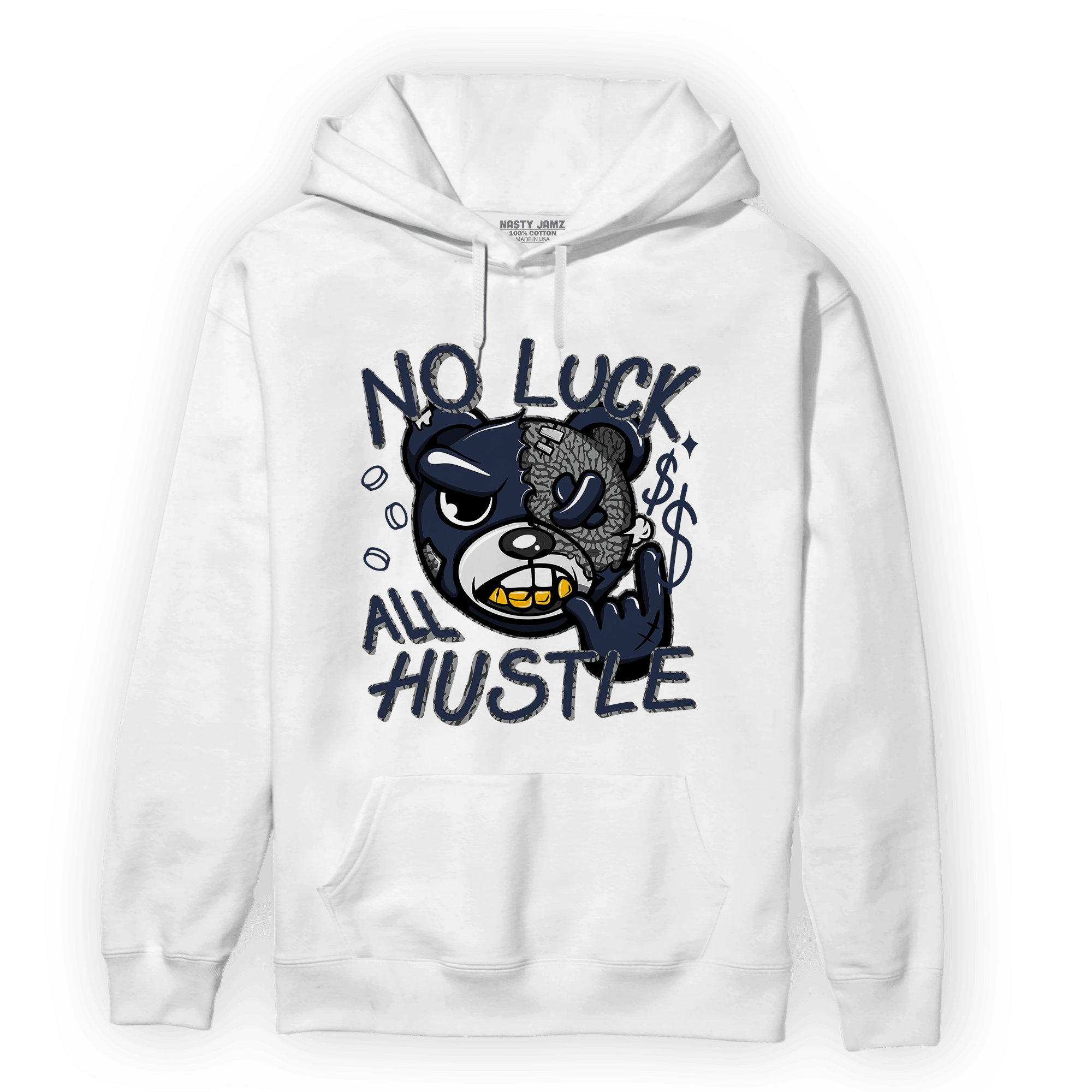 White Navy 3s Hoodie Match All Hustle - NastyJamz