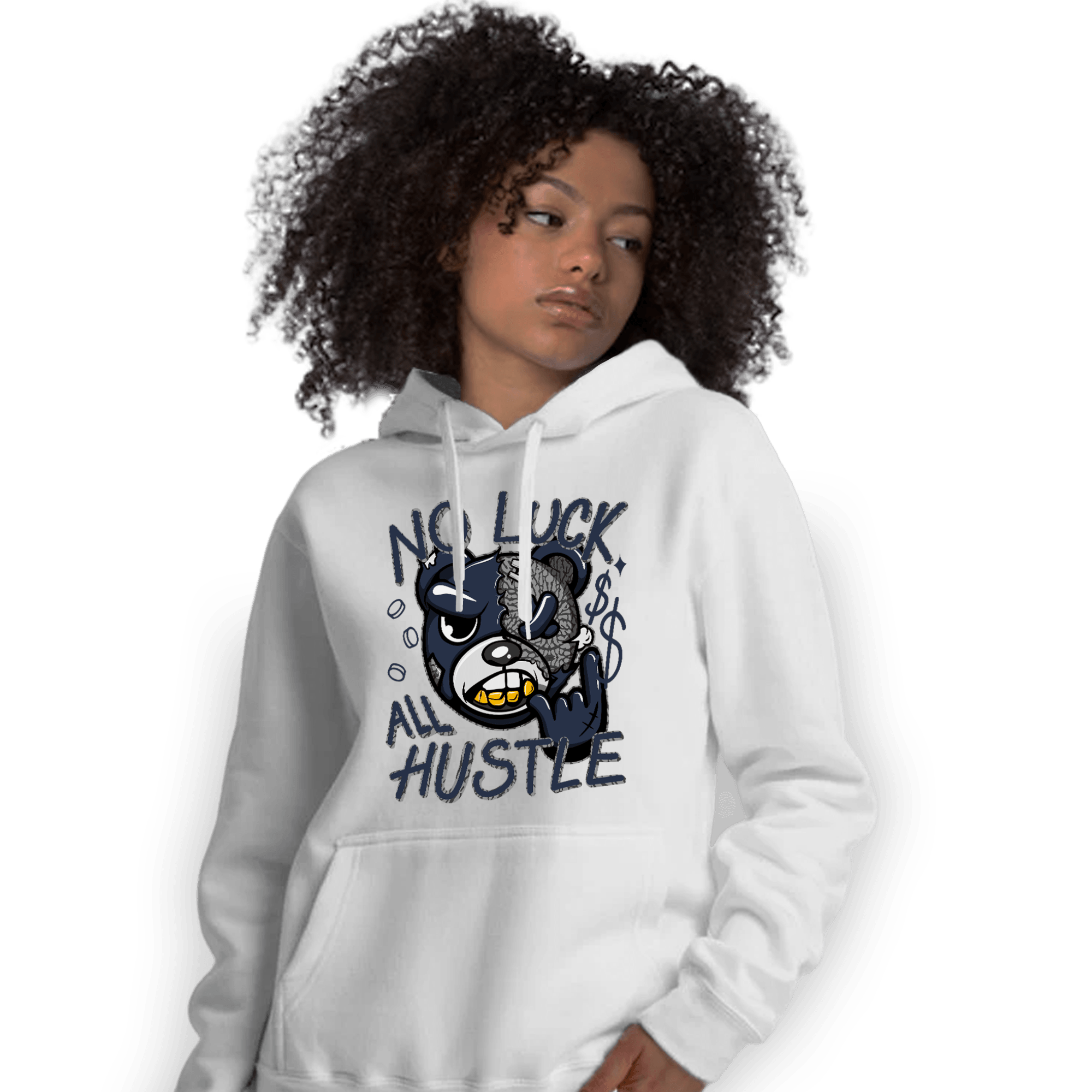 White Navy 3s Hoodie Match All Hustle - NastyJamz