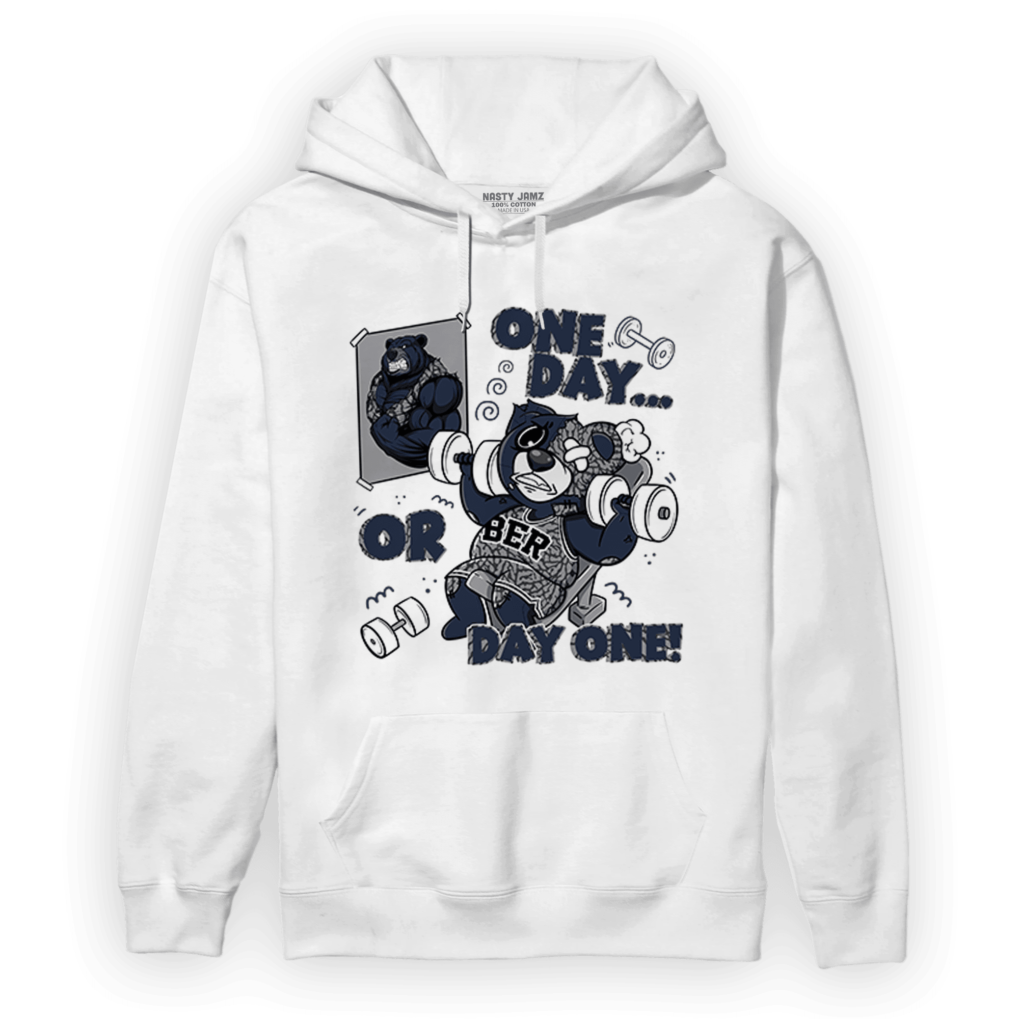 White Navy 3s Hoodie Match BER Gymmer - NastyJamz
