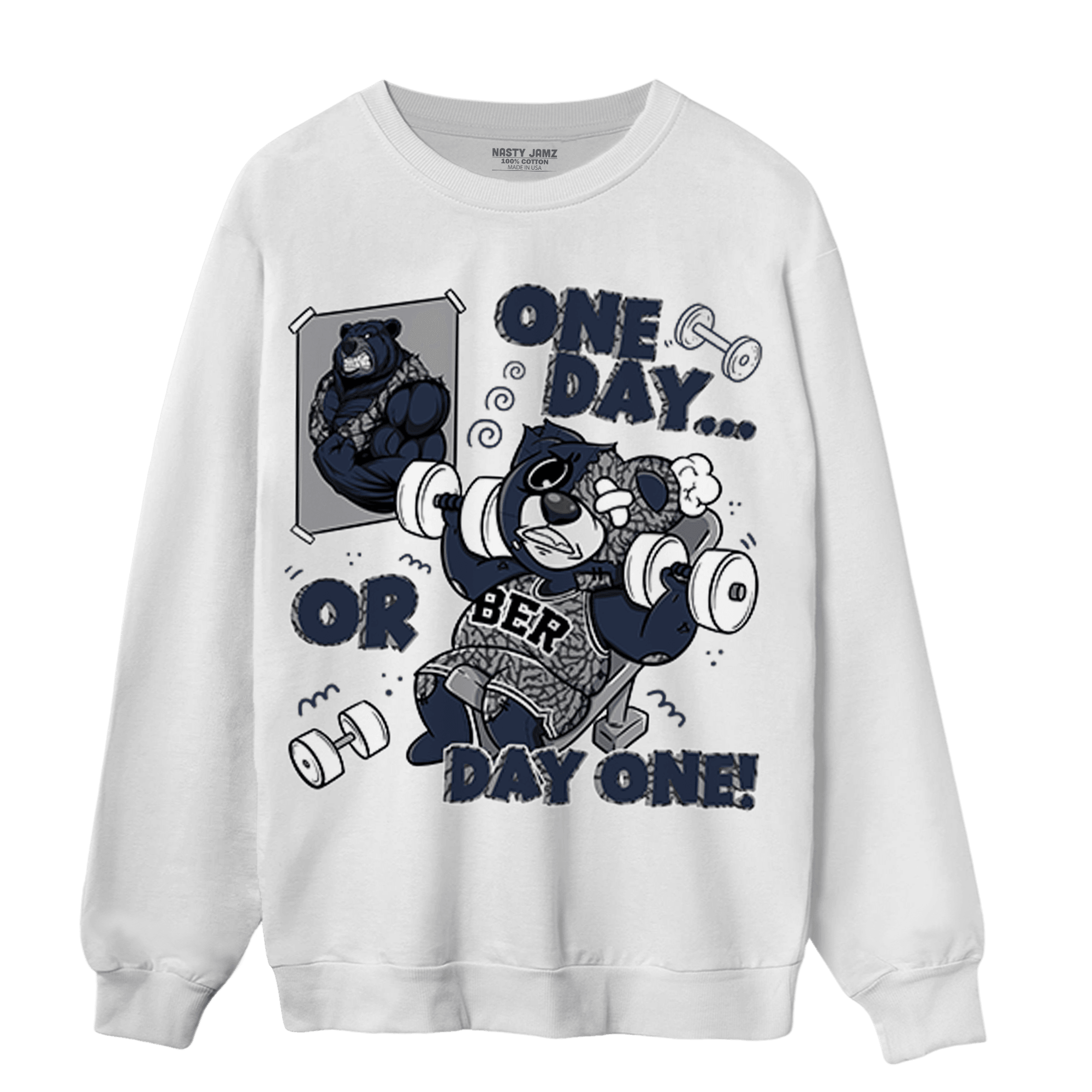 White Navy 3s Sweatshirt Match BER Gymmer - NastyJamz