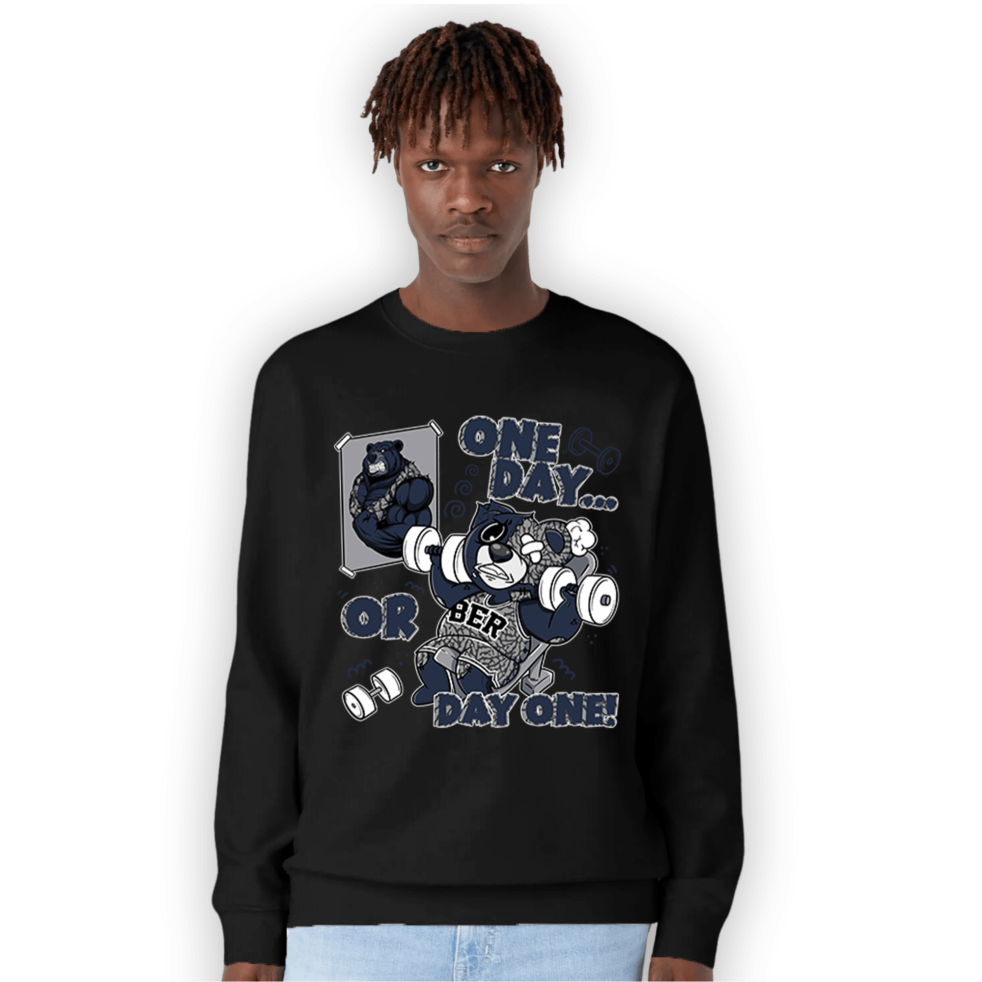 White Navy 3s Sweatshirt Match BER Gymmer - NastyJamz