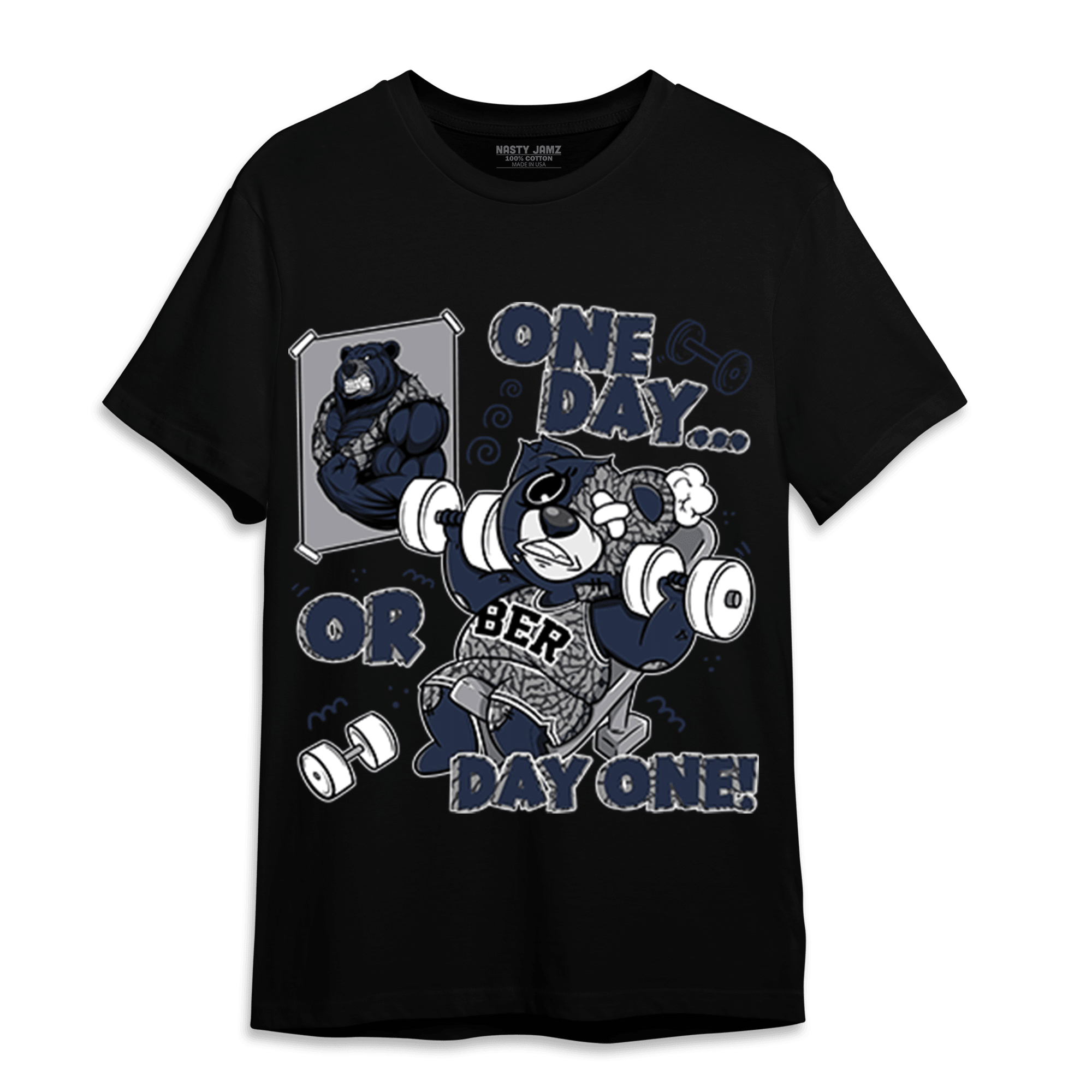 White Navy 3s T Shirt Match BER Gymmer - NastyJamz