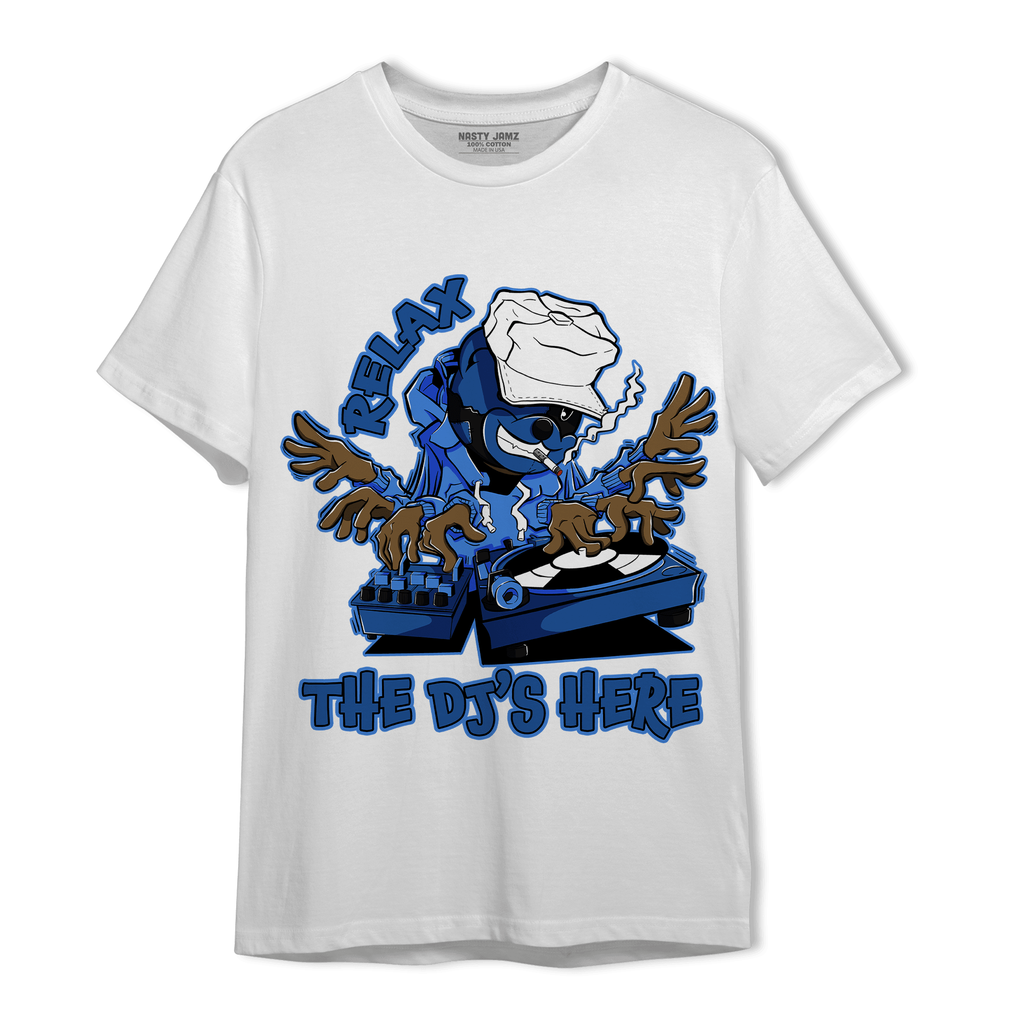University Blue Toe 1s T Shirt Match BER The DJ Here - NastyJamz