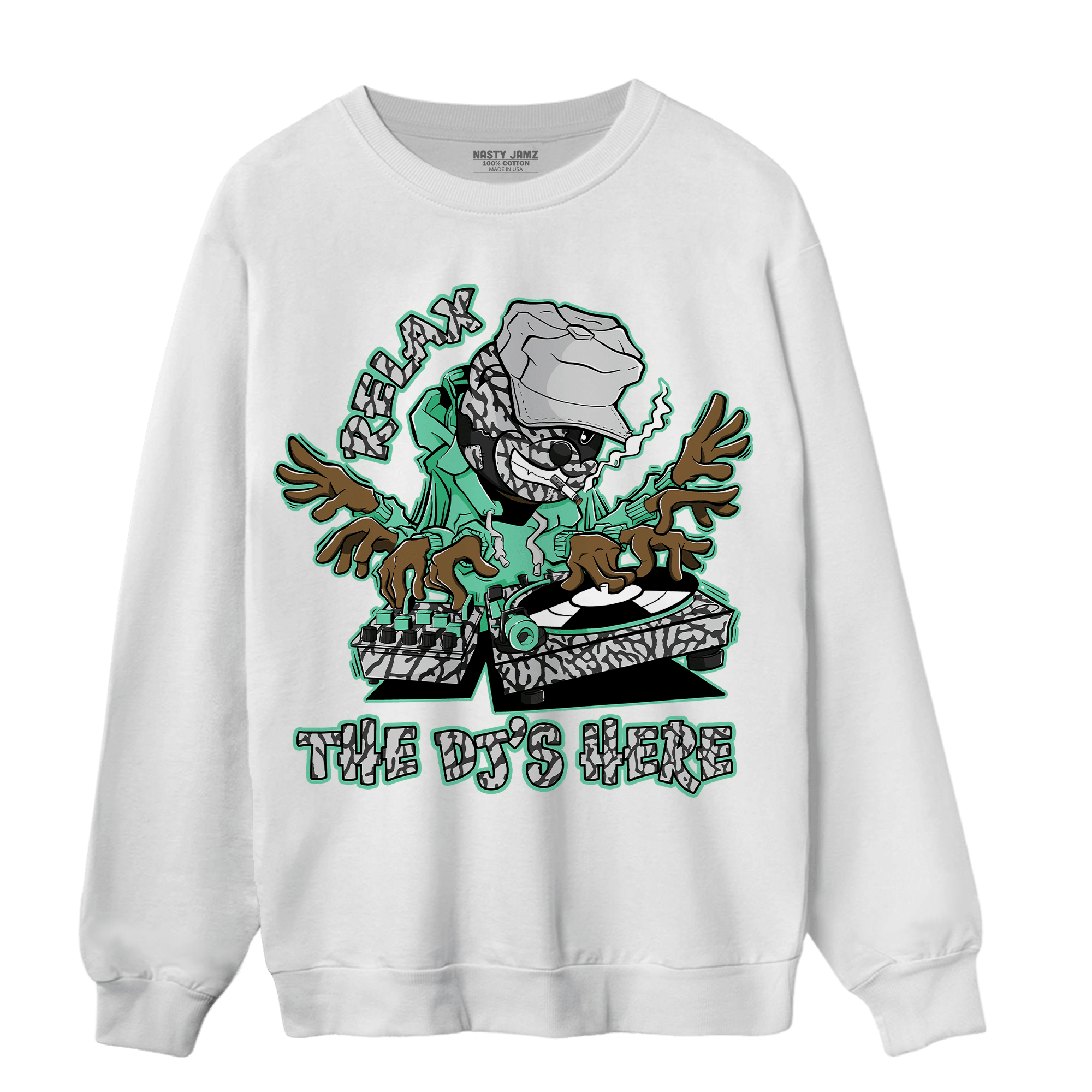 Green Glow 3s Sweatshirt Match BER The DJ Here - NastyJamz
