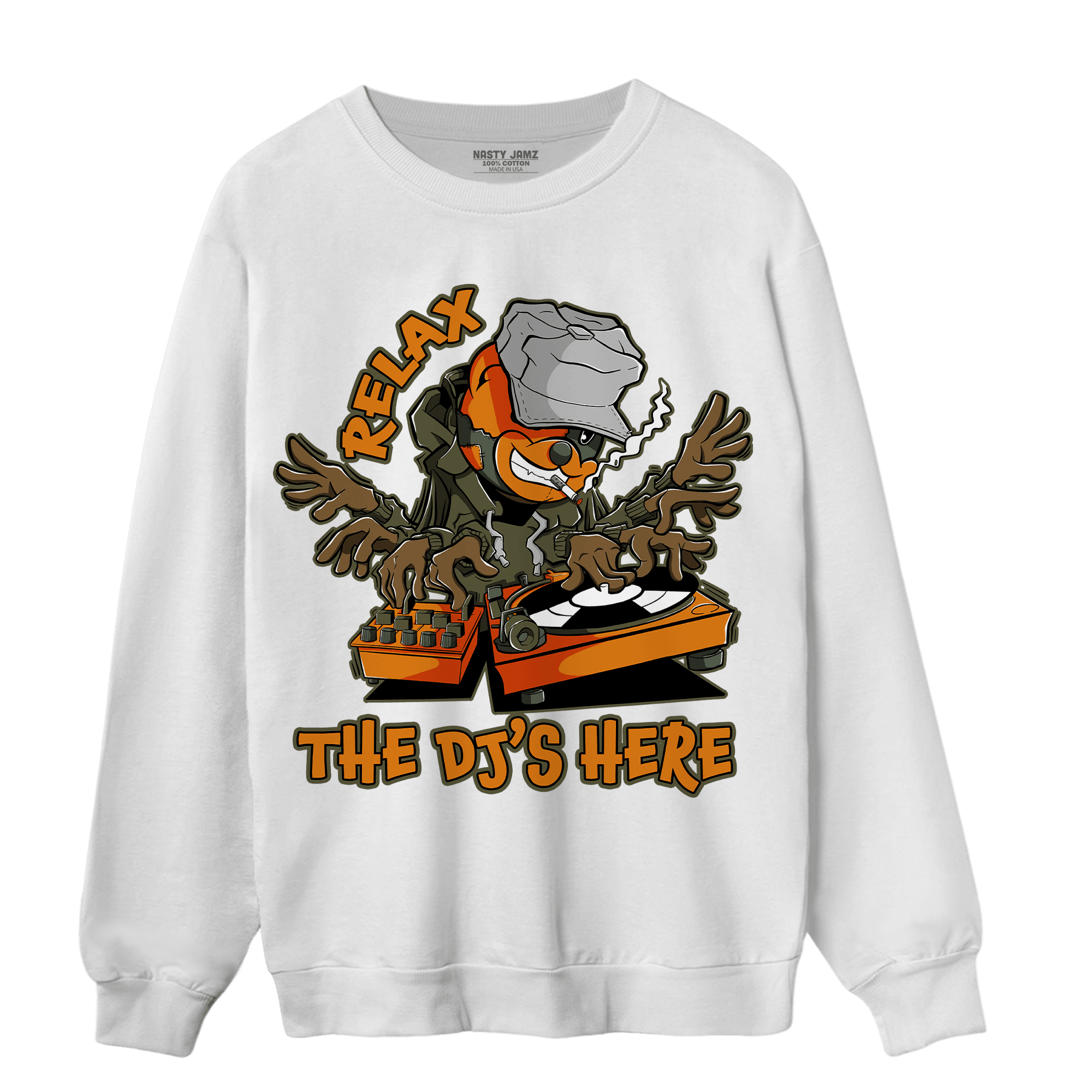 Olive 5s Sweatshirt Match BER The DJ Here - NastyJamz