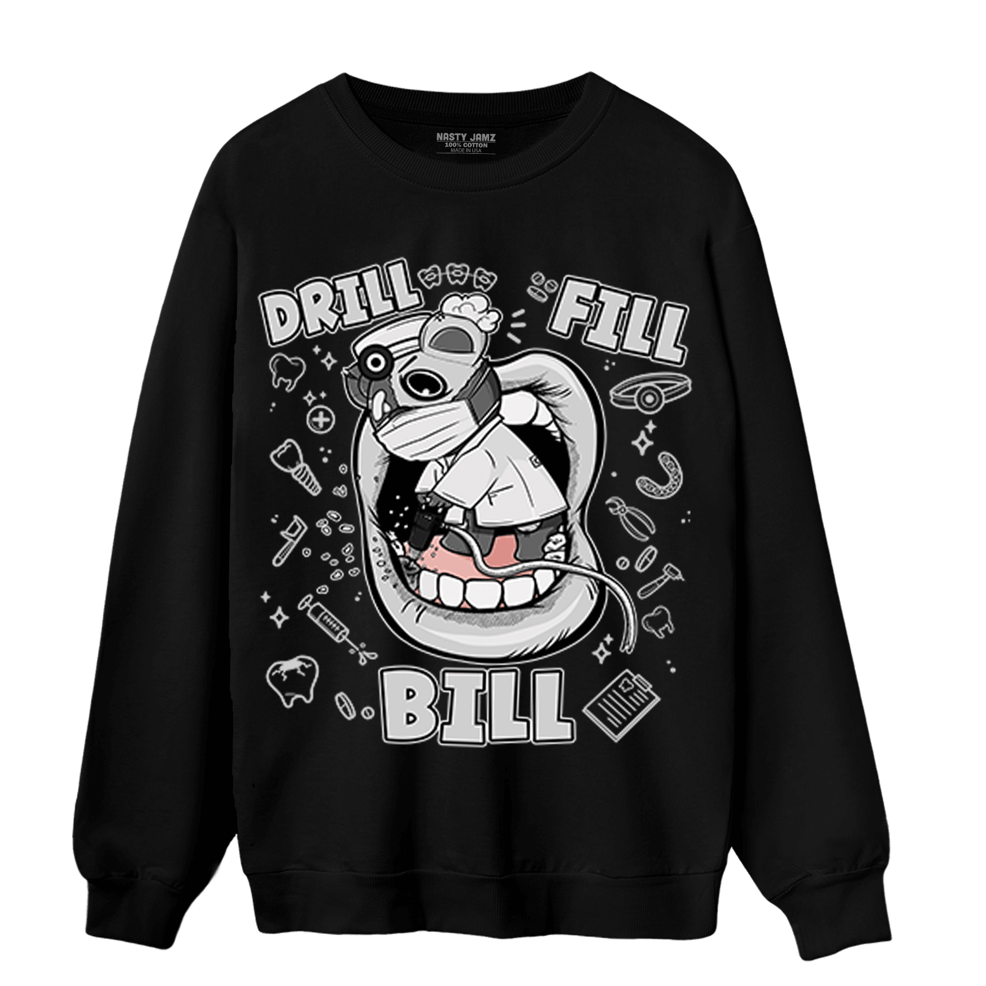 Retro High OG Black White 1s Sweatshirt Match BER The Dentist - NastyJamz