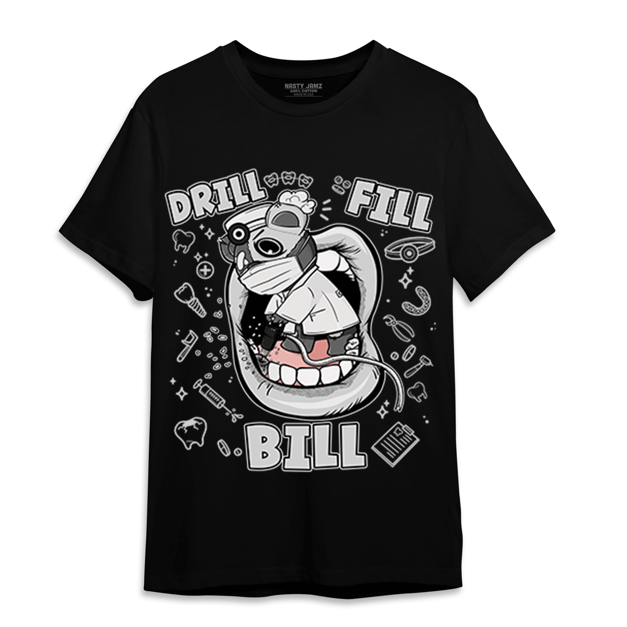 Retro High OG Black White 1s T Shirt Match BER The Dentist - NastyJamz