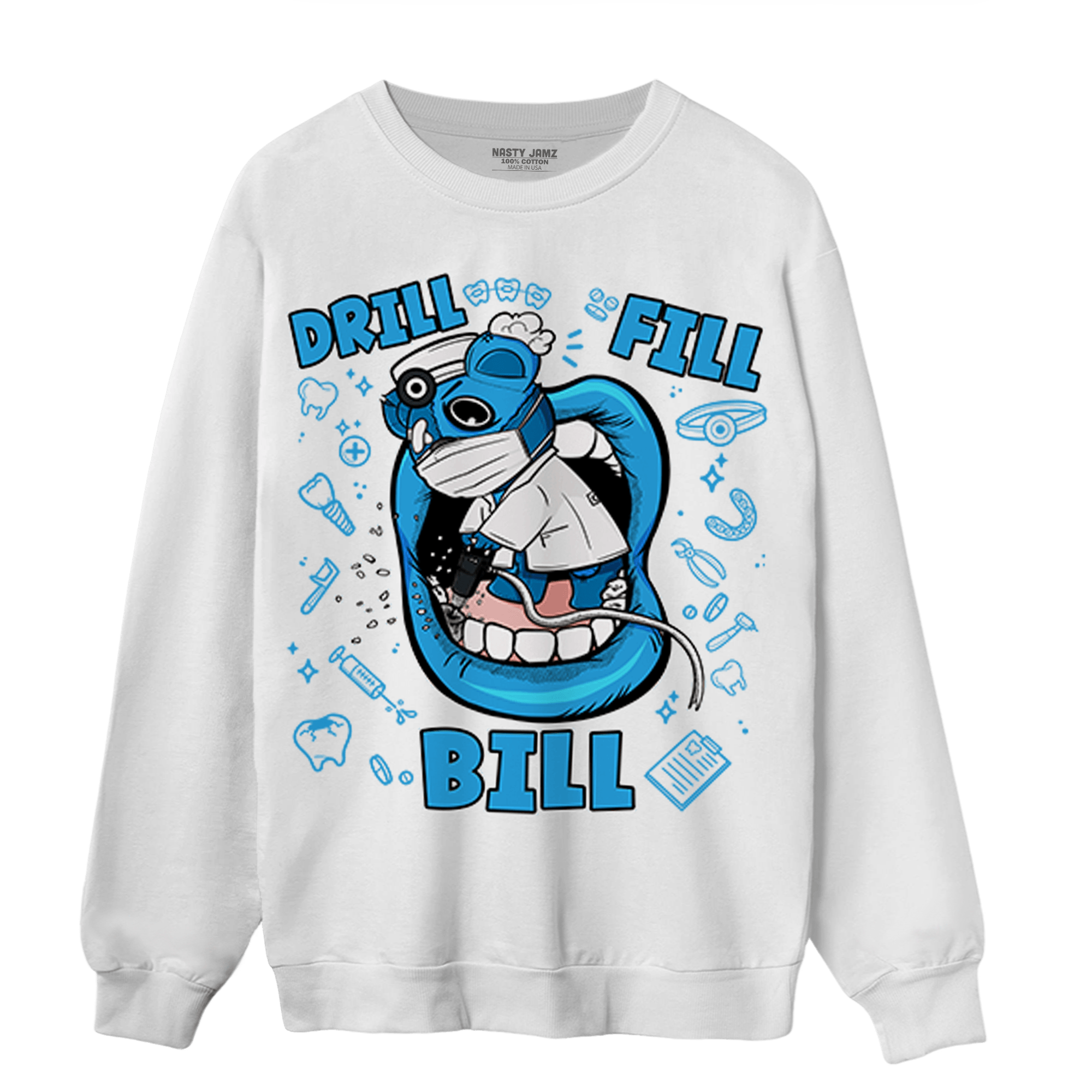 Powder Blue 9s Sweatshirt Match BER The Dentist - NastyJamz
