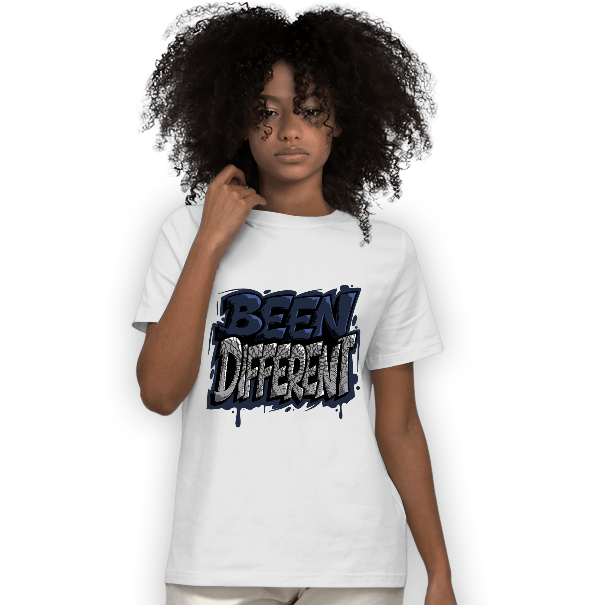 White Navy 3s T Shirt Match Become Different - NastyJamz