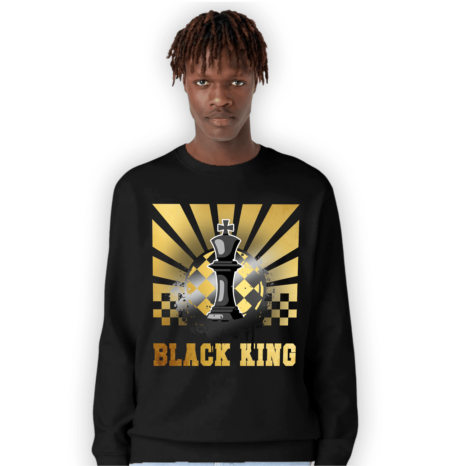 Mid SE Black Gold 1s Sweatshirt Match Black King Collection - NastyJamz