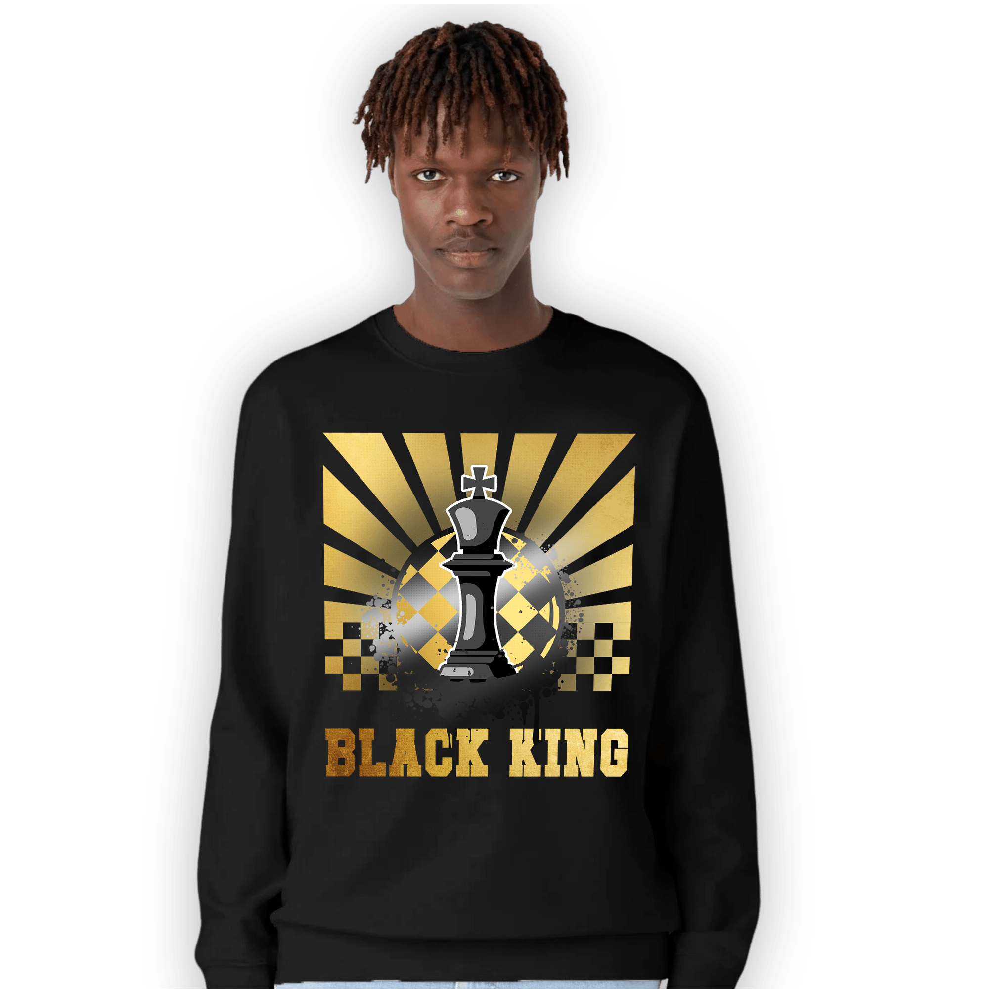 Mid SE Black Gold 1s Sweatshirt Match Black King Collection - NastyJamz