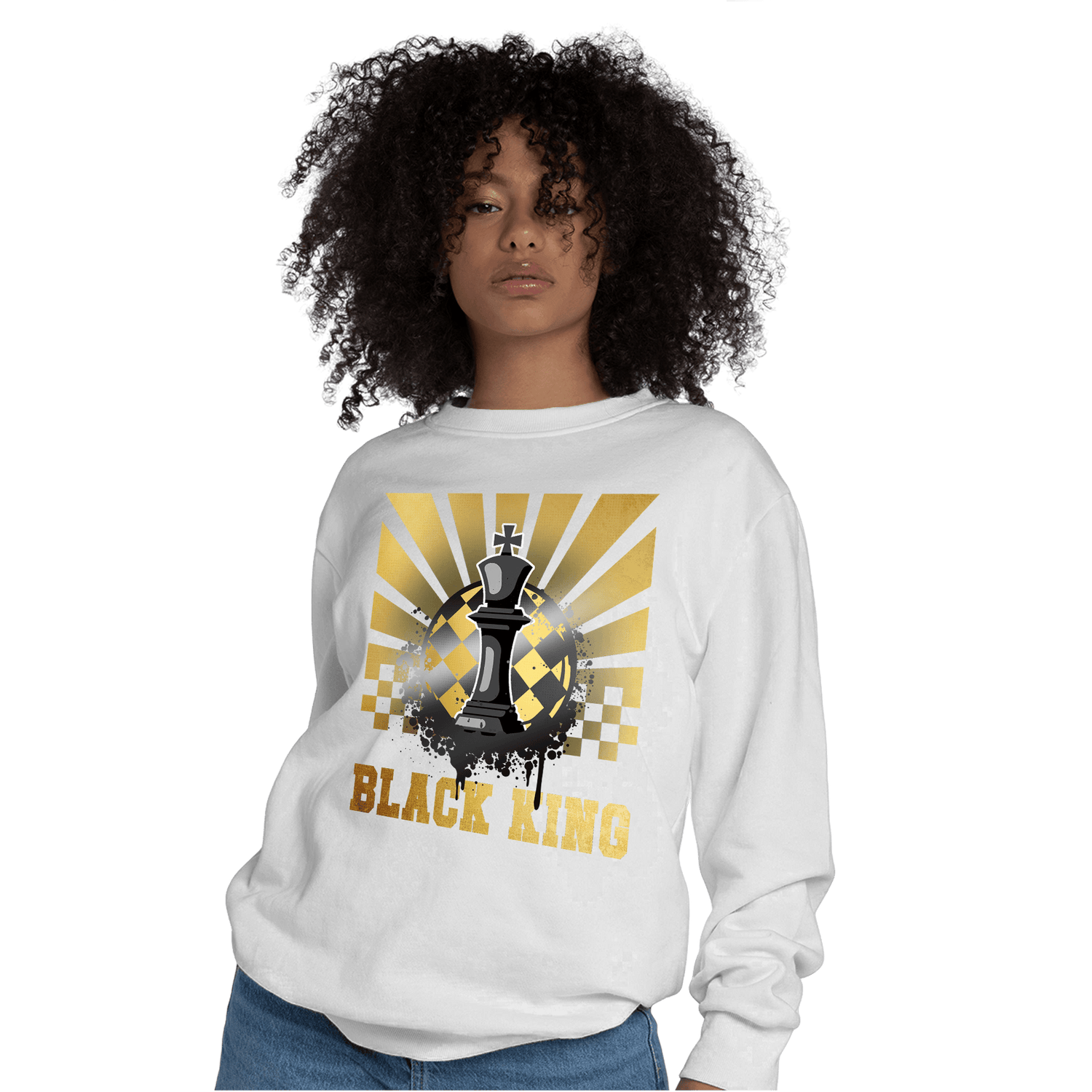 Mid SE Black Gold 1s Sweatshirt Match Black King Collection - NastyJamz