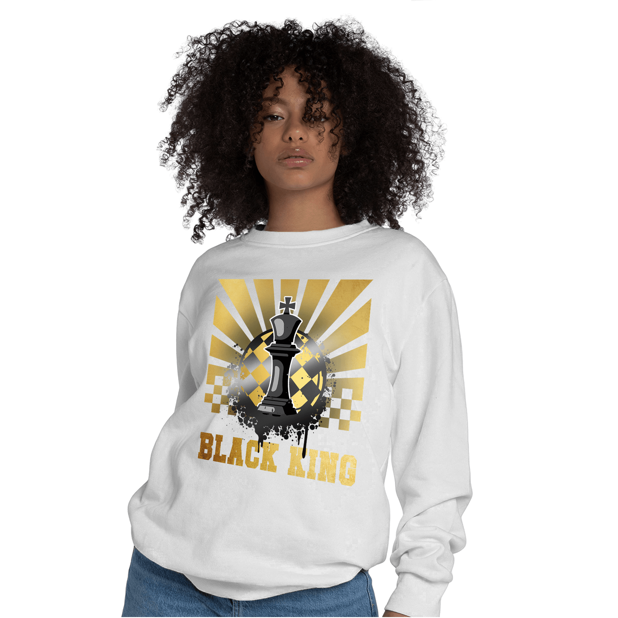 Mid SE Black Gold 1s Sweatshirt Match Black King Collection - NastyJamz
